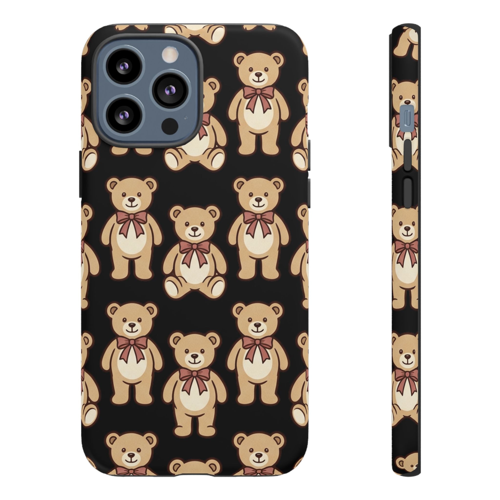 Teddy Bear Pattern Phone Case — Cute Vintage Ribbon Bears on Black