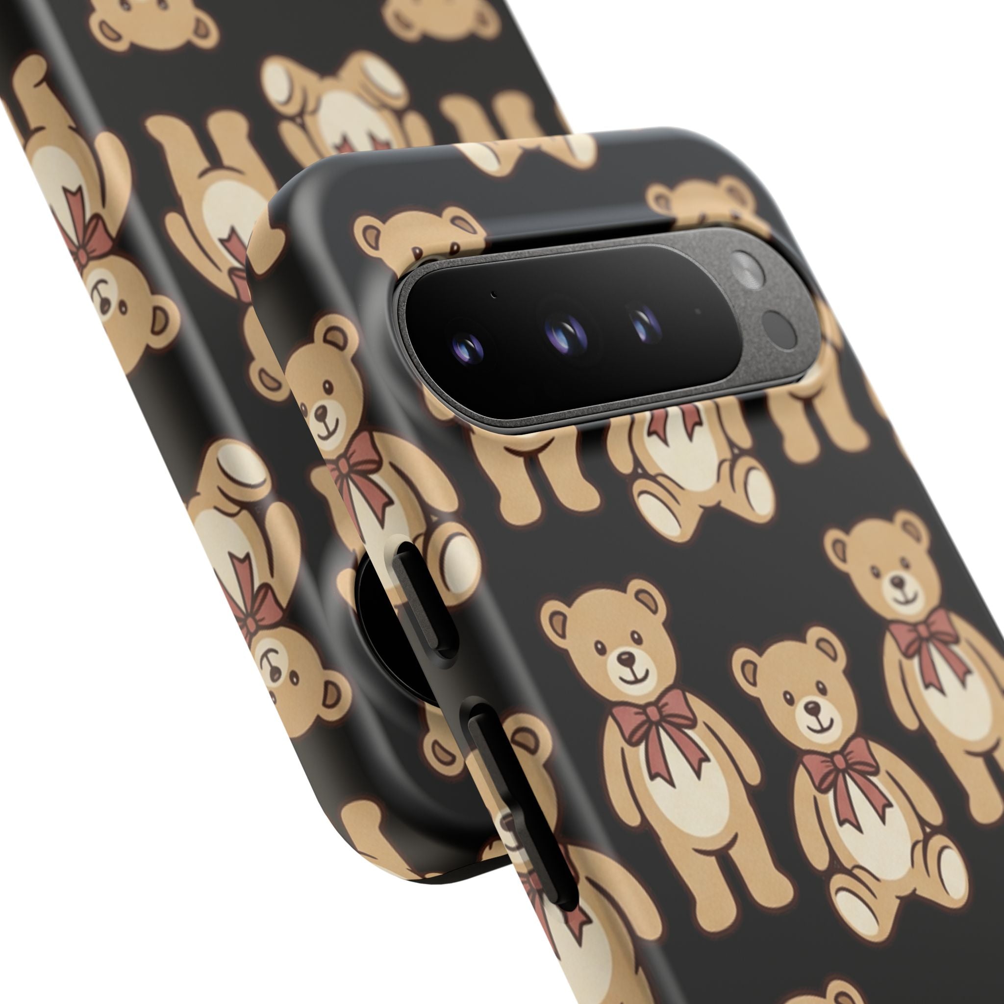 Teddy Bear Pattern Phone Case — Cute Vintage Ribbon Bears on Black