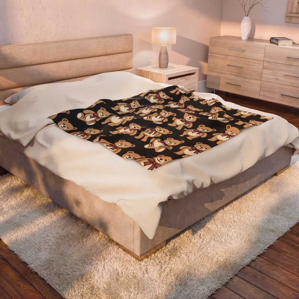 Teddy Bear Velveteen Plush Blanket – Cozy Kids Throw with Cute Bear Pattern