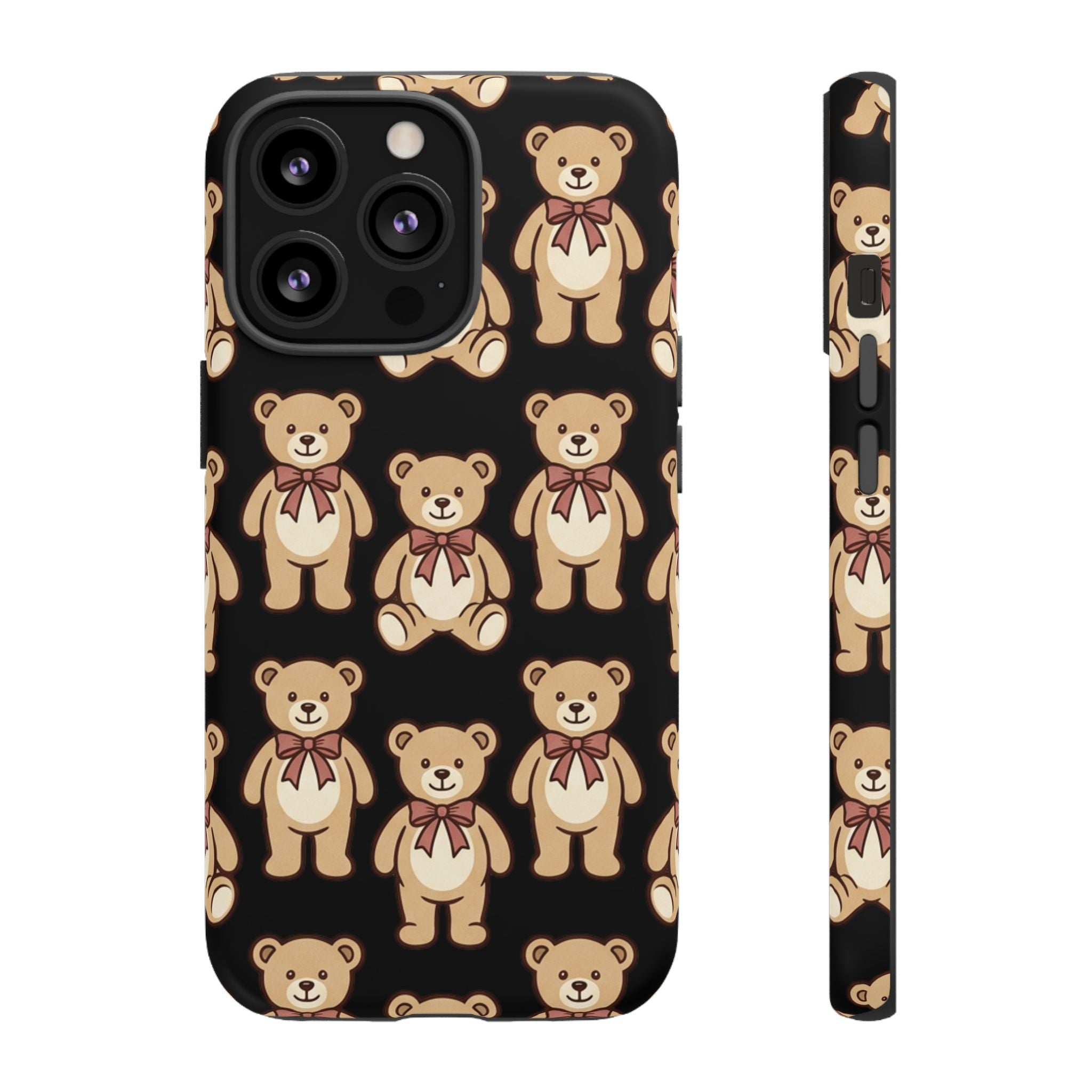 Teddy Bear Pattern Phone Case — Cute Vintage Ribbon Bears on Black