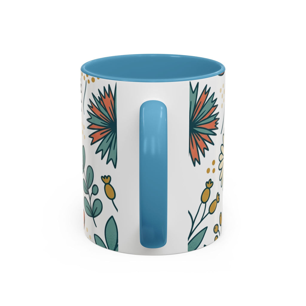 Floral Accent Coffee Mug — Orange Peony Pattern, 11/15oz