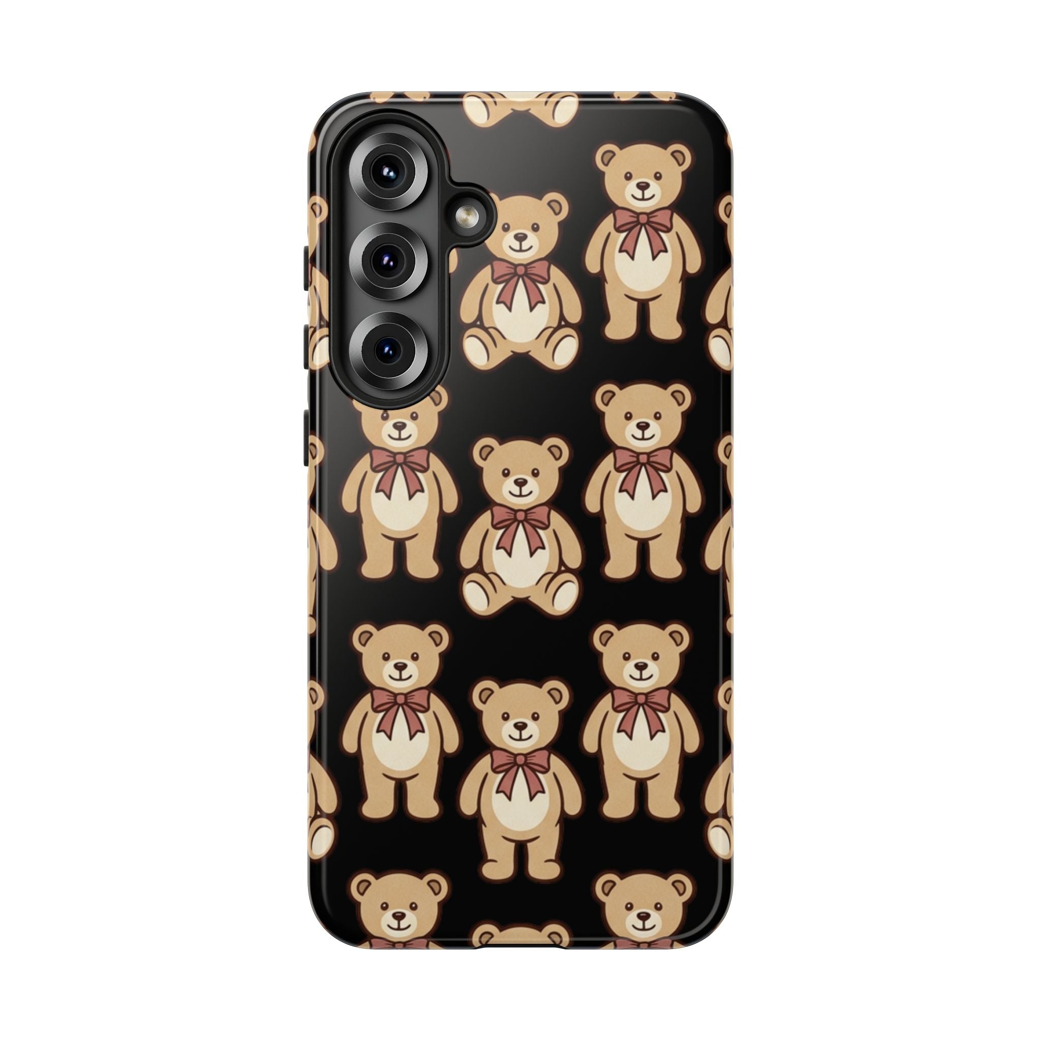 Teddy Bear Pattern Phone Case — Cute Vintage Ribbon Bears on Black