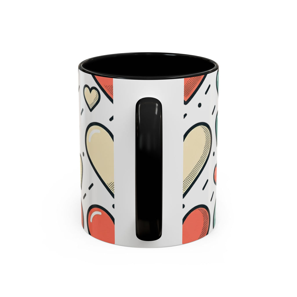 Heart Pattern Accent Coffee Mug — Cute Colorful Hearts Design (11/15 oz)