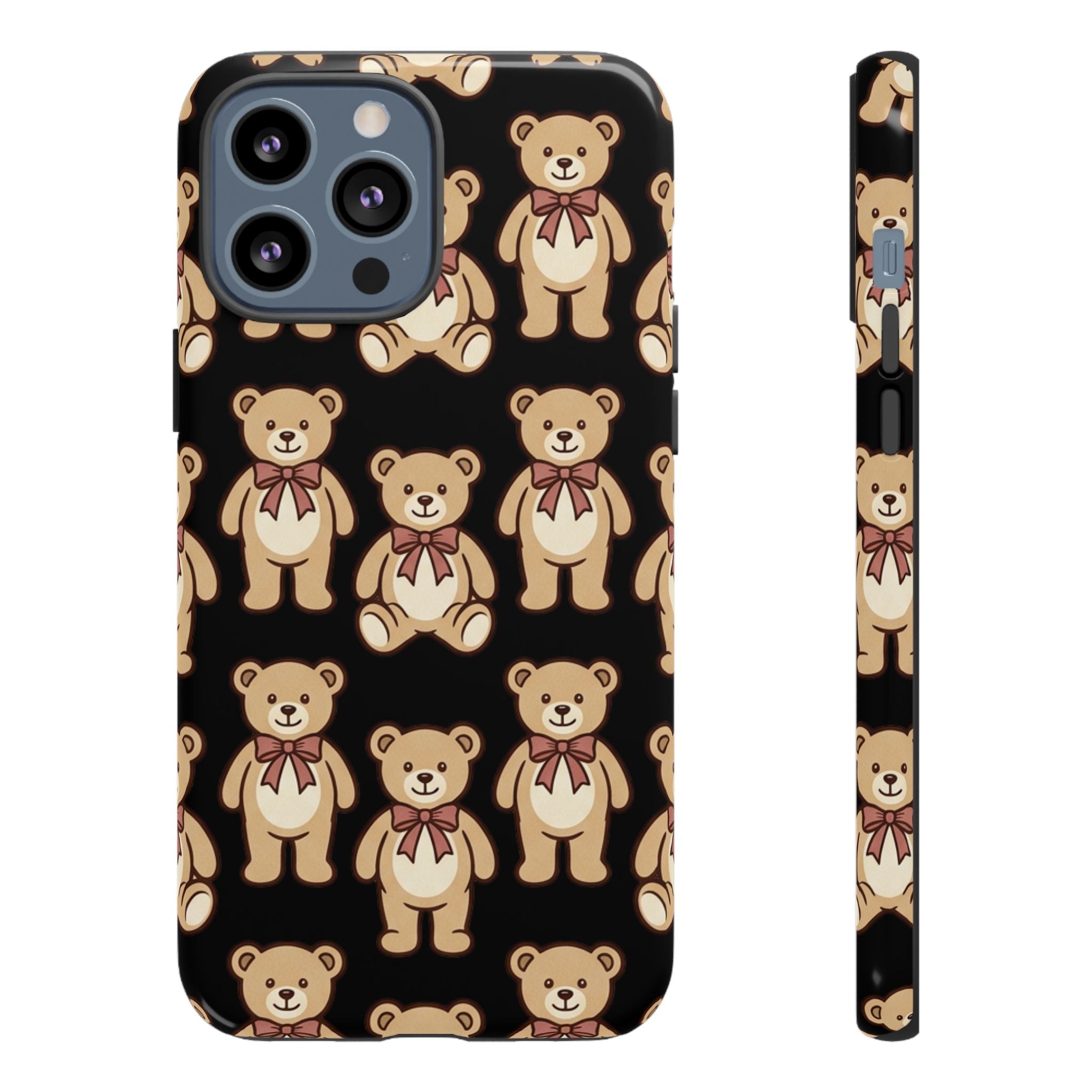 Teddy Bear Pattern Phone Case — Cute Vintage Ribbon Bears on Black