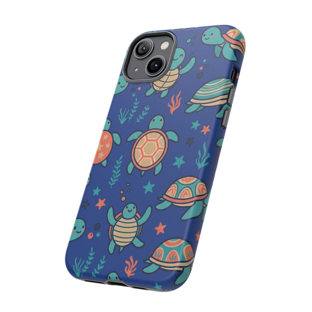 Cute Sea Turtle Phone Case — Protective Tough Case with Blue Ocean Pattern