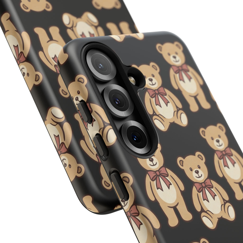 Teddy Bear Pattern Phone Case — Cute Vintage Ribbon Bears on Black