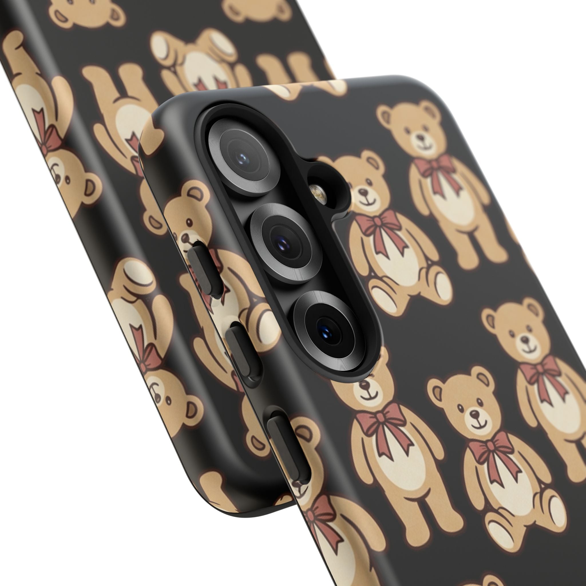 Teddy Bear Pattern Phone Case — Cute Vintage Ribbon Bears on Black