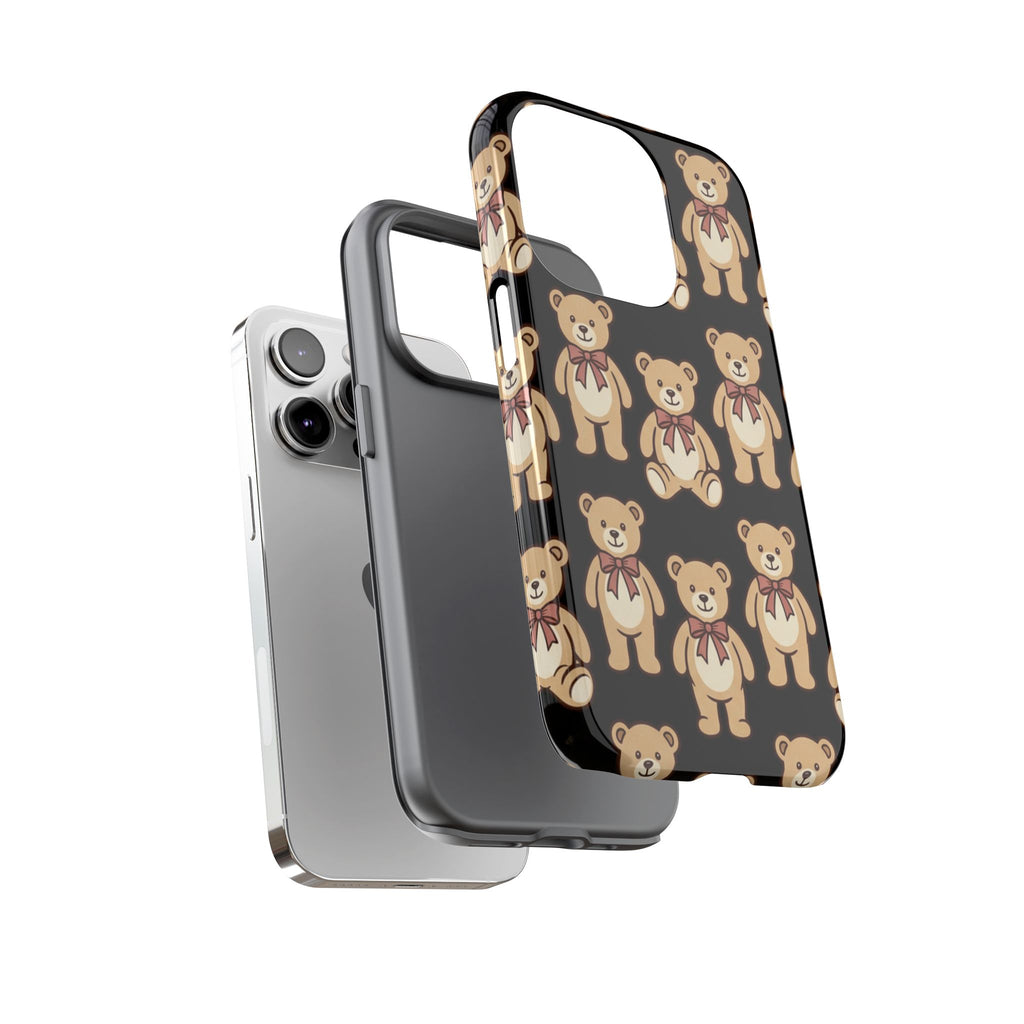 Teddy Bear Pattern Phone Case — Cute Vintage Ribbon Bears on Black