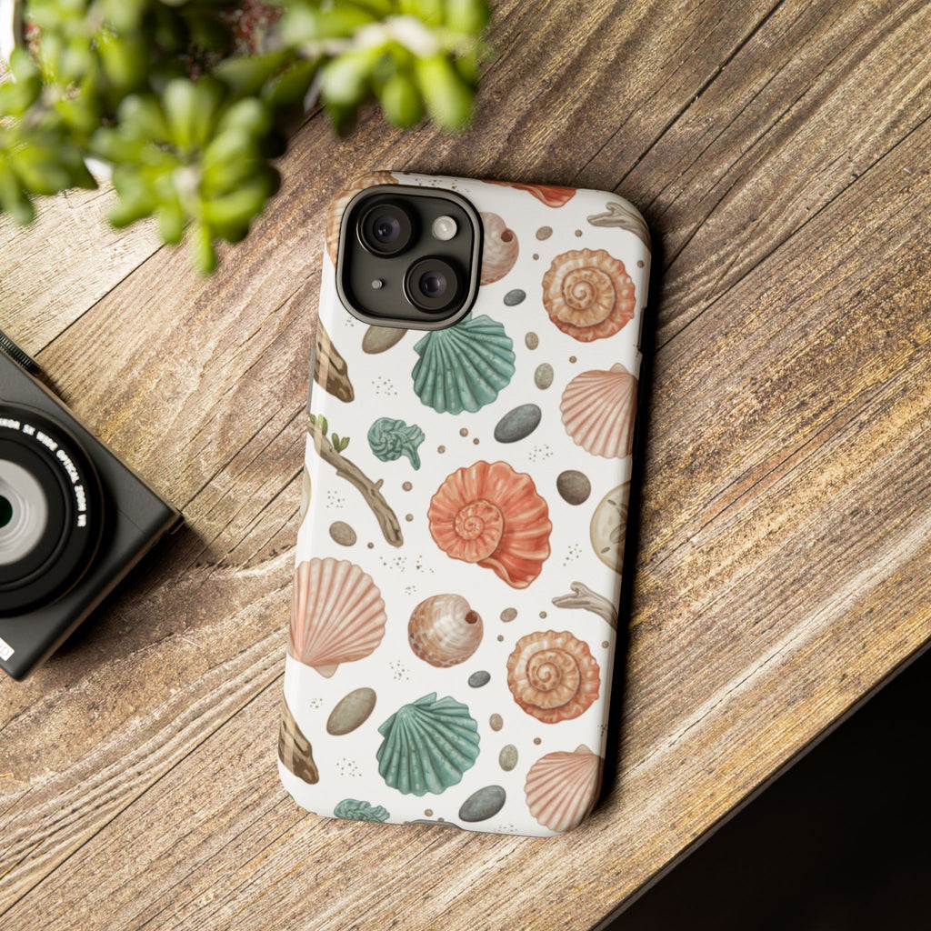 Seashell Pattern Phone Case - Coastal Beach Shells Protective Tough Case