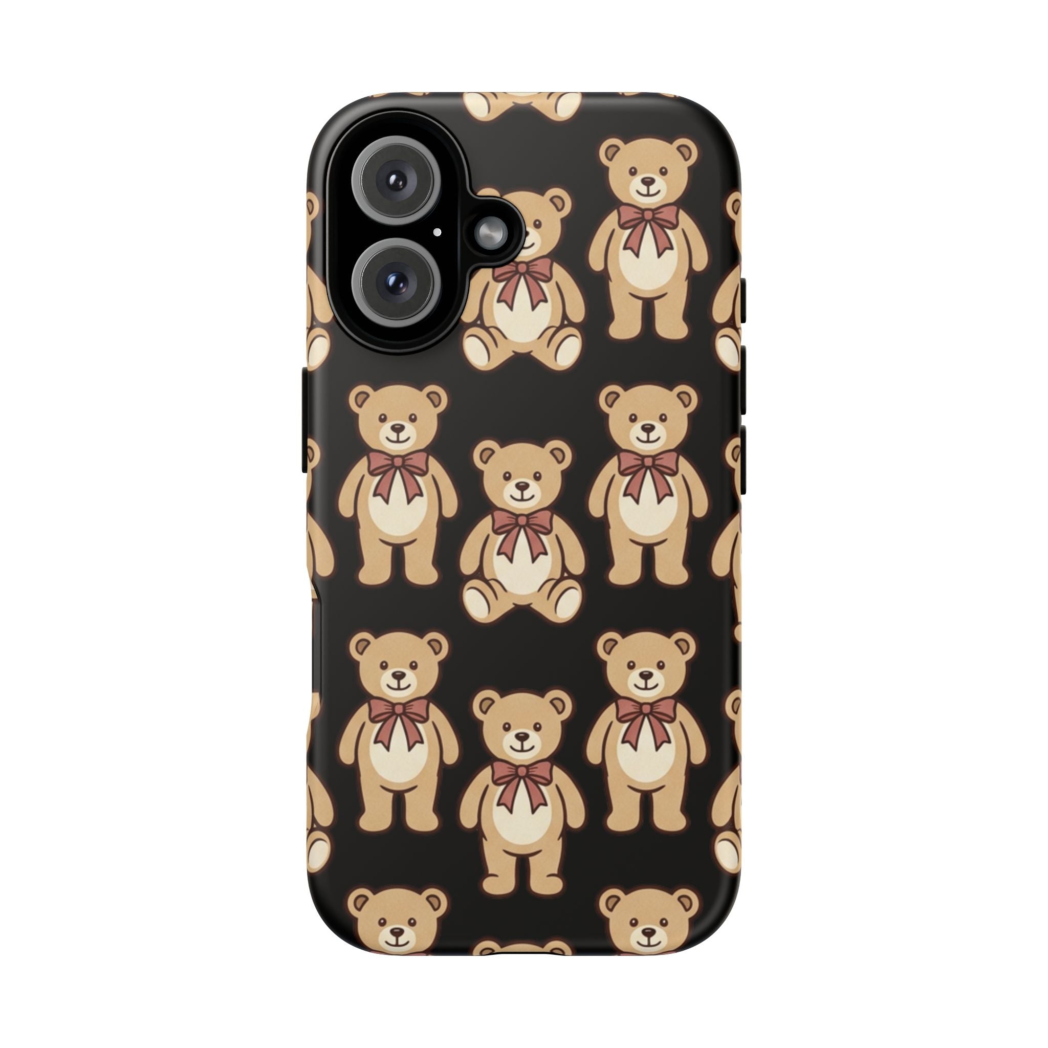 Teddy Bear Pattern Phone Case — Cute Vintage Ribbon Bears on Black