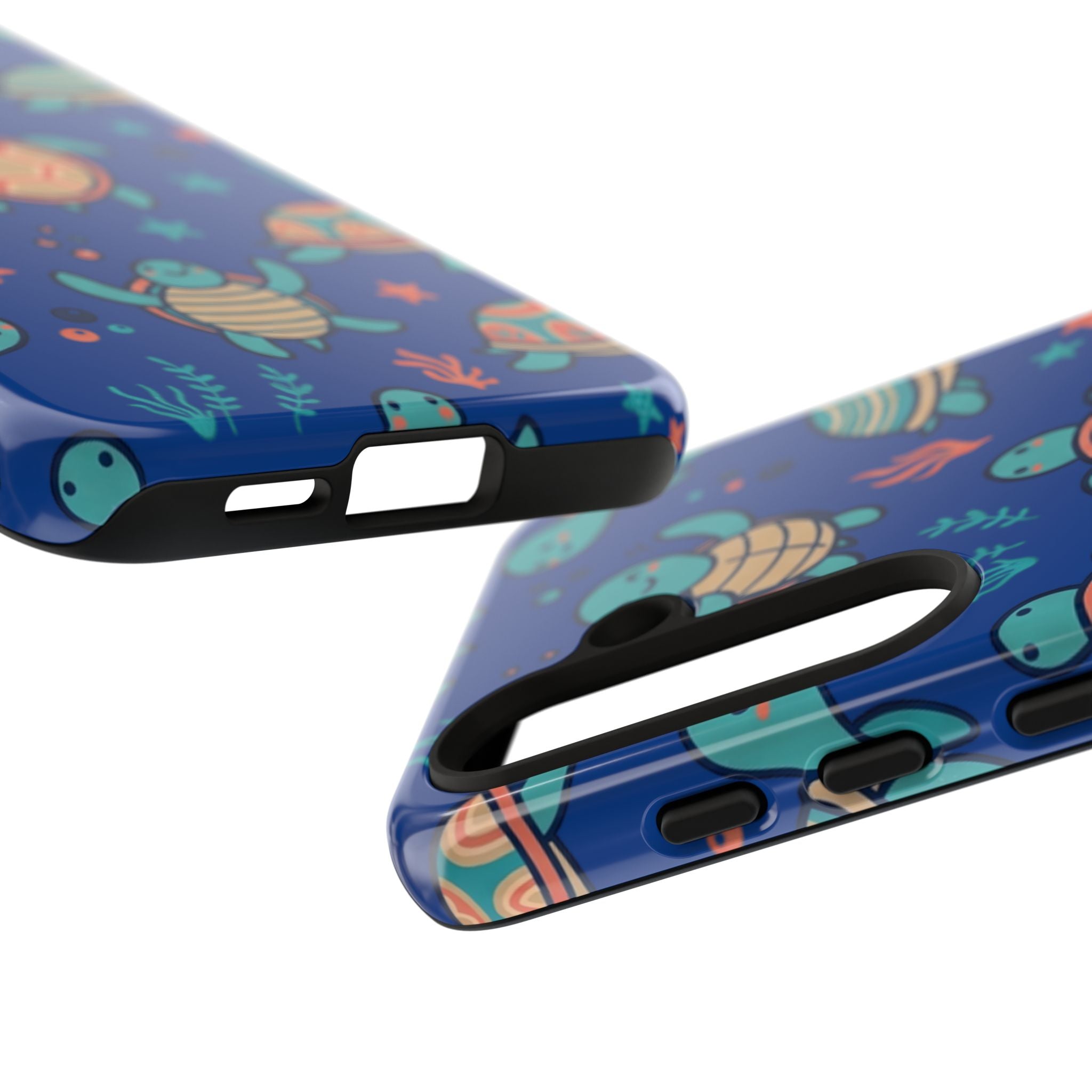Cute Sea Turtle Phone Case — Protective Tough Case with Blue Ocean Pattern