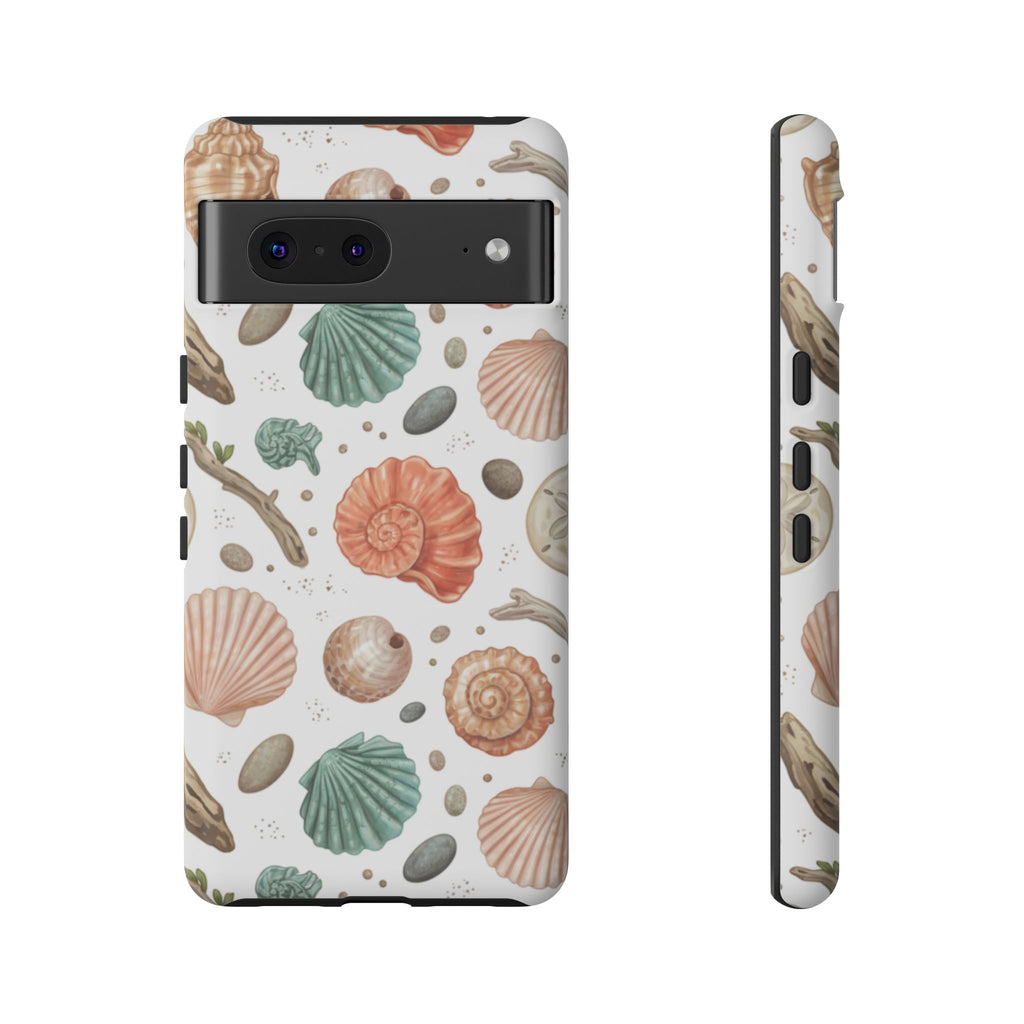 Seashell Pattern Phone Case - Coastal Beach Shells Protective Tough Case