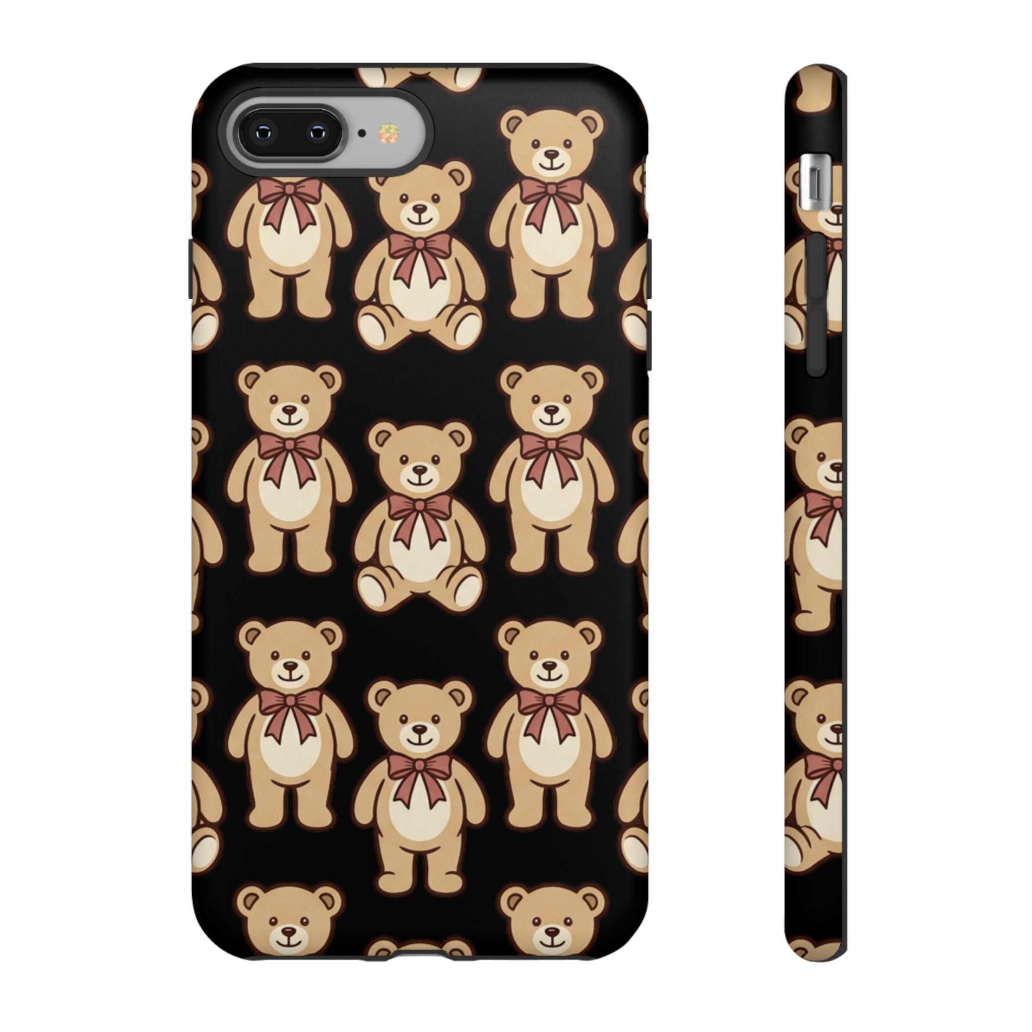 Teddy Bear Pattern Phone Case — Cute Vintage Ribbon Bears on Black