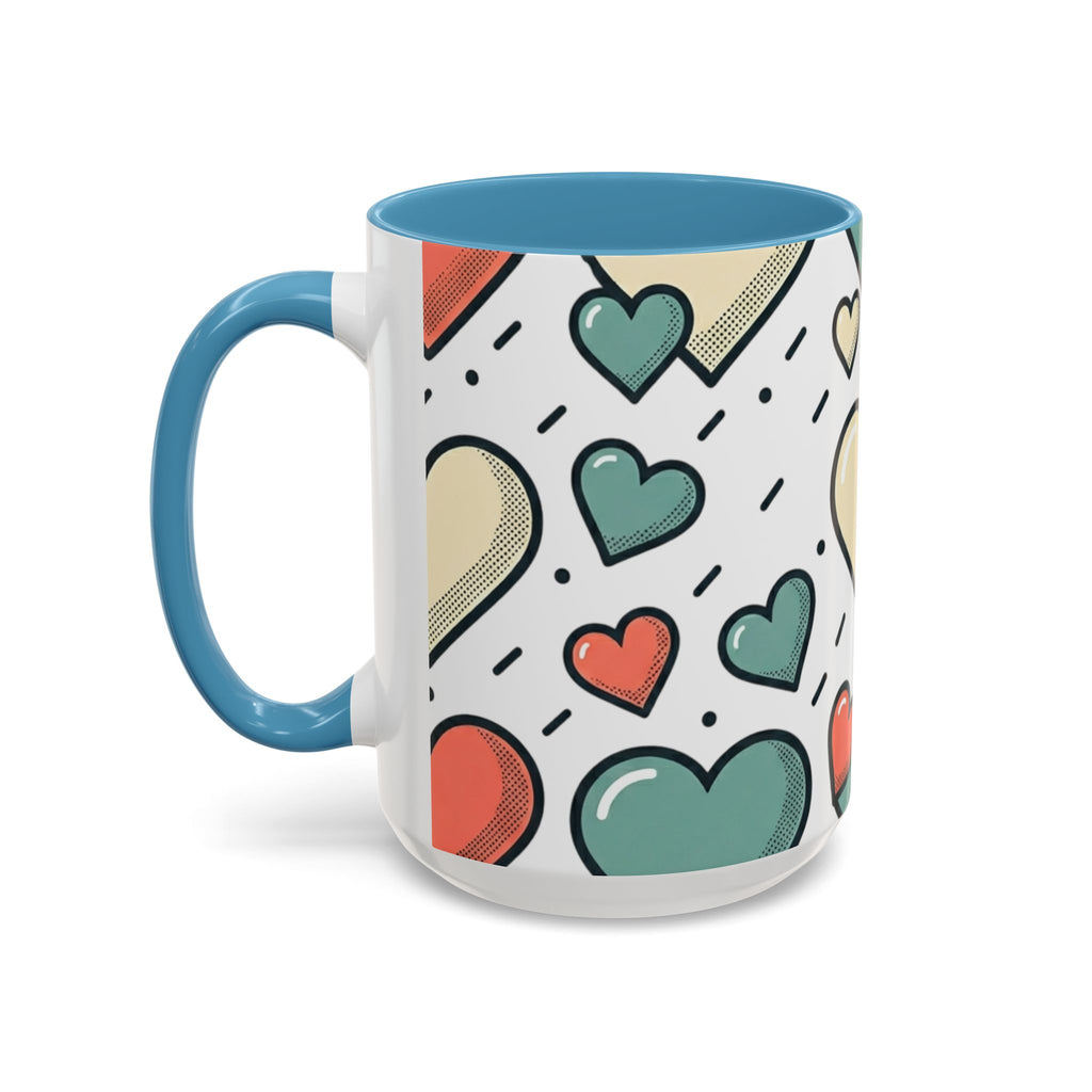 Heart Pattern Accent Coffee Mug — Cute Colorful Hearts Design (11/15 oz)