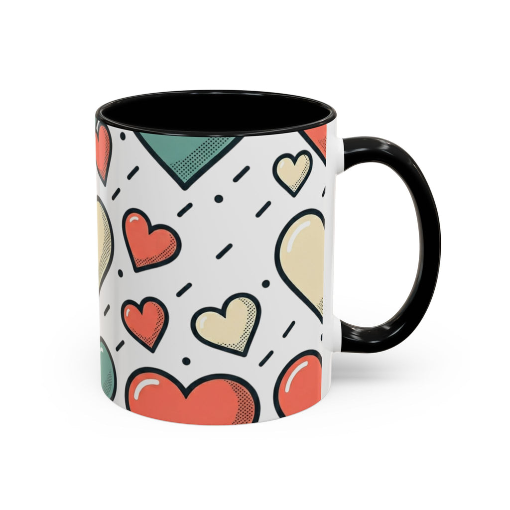 Heart Pattern Accent Coffee Mug — Cute Colorful Hearts Design (11/15 oz)