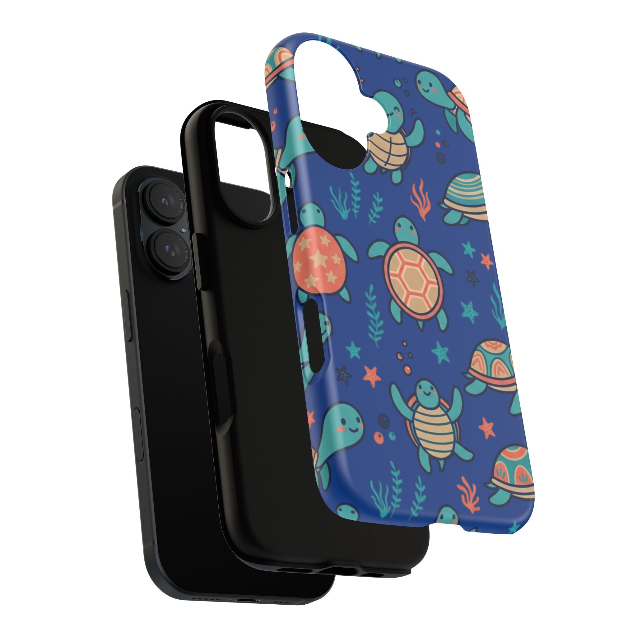 Cute Sea Turtle Phone Case — Protective Tough Case with Blue Ocean Pattern