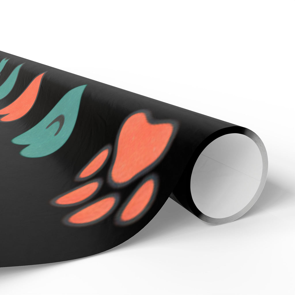 Heart Pattern Wrapping Paper Roll — Black Background with Teal & Coral Hearts, Gift Wrap for Valentine’s, Anniversaries, & Birthdays