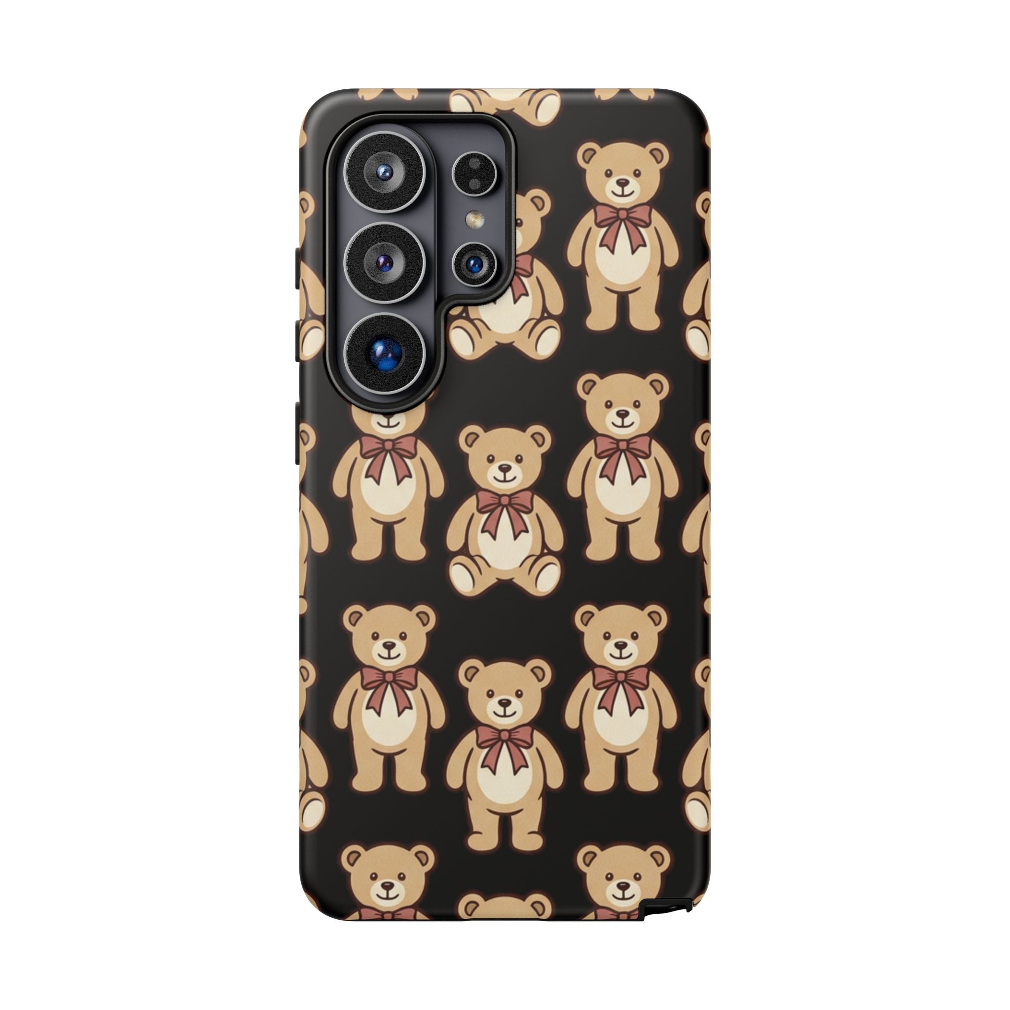 Teddy Bear Pattern Phone Case — Cute Vintage Ribbon Bears on Black