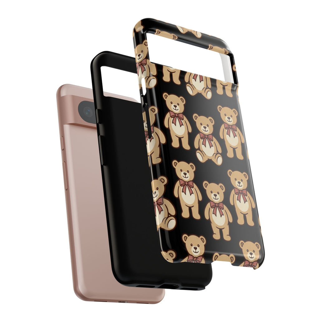 Teddy Bear Pattern Phone Case — Cute Vintage Ribbon Bears on Black