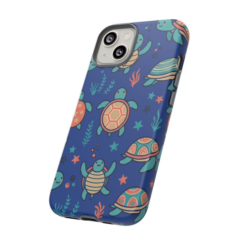Cute Sea Turtle Phone Case — Protective Tough Case with Blue Ocean Pattern