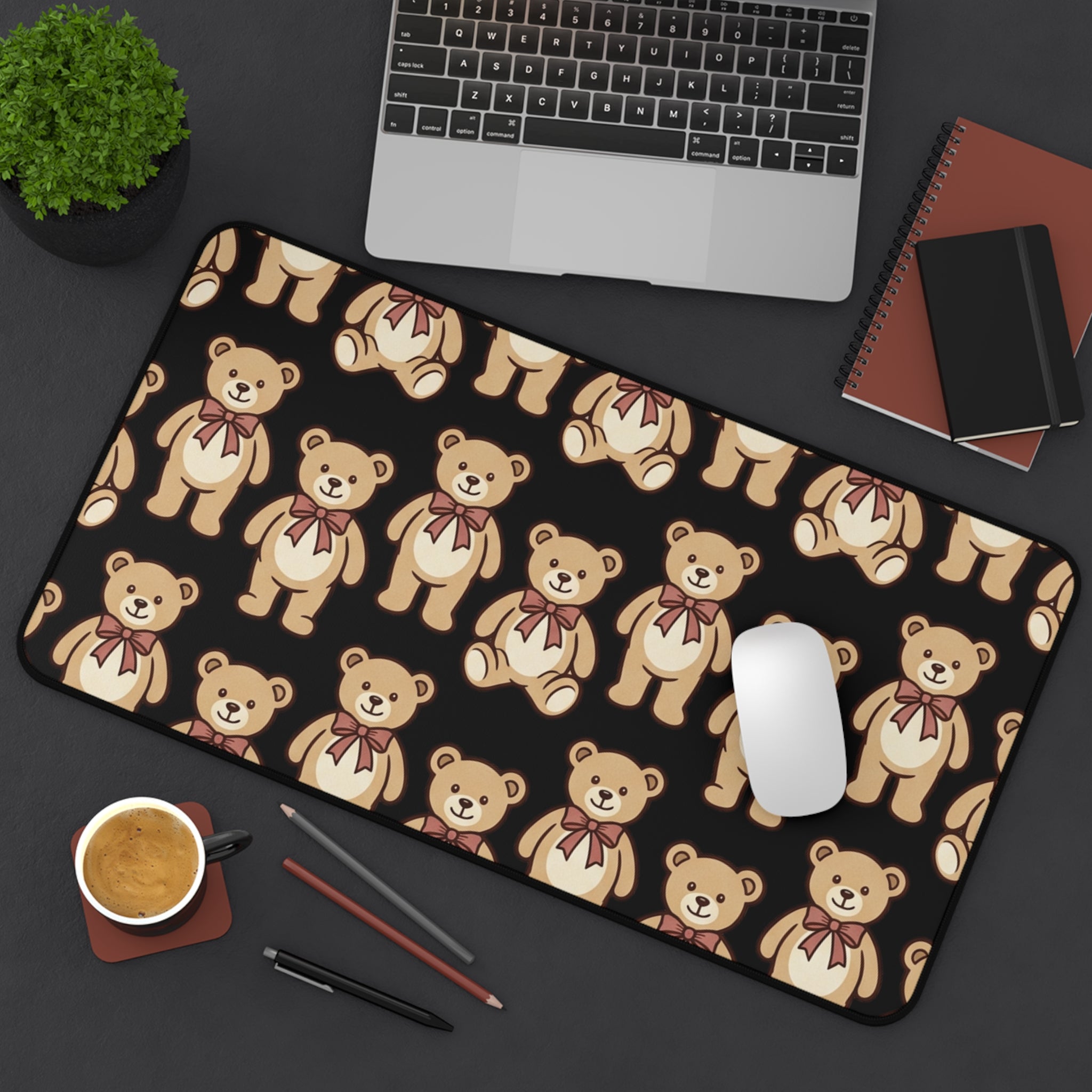 Teddy Bear Pattern Desk Mat – Cute Plush Toy Mousepad for Kids & Home Office