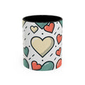 Heart Pattern Accent Coffee Mug — Cute Colorful Hearts Design (11/15 oz)