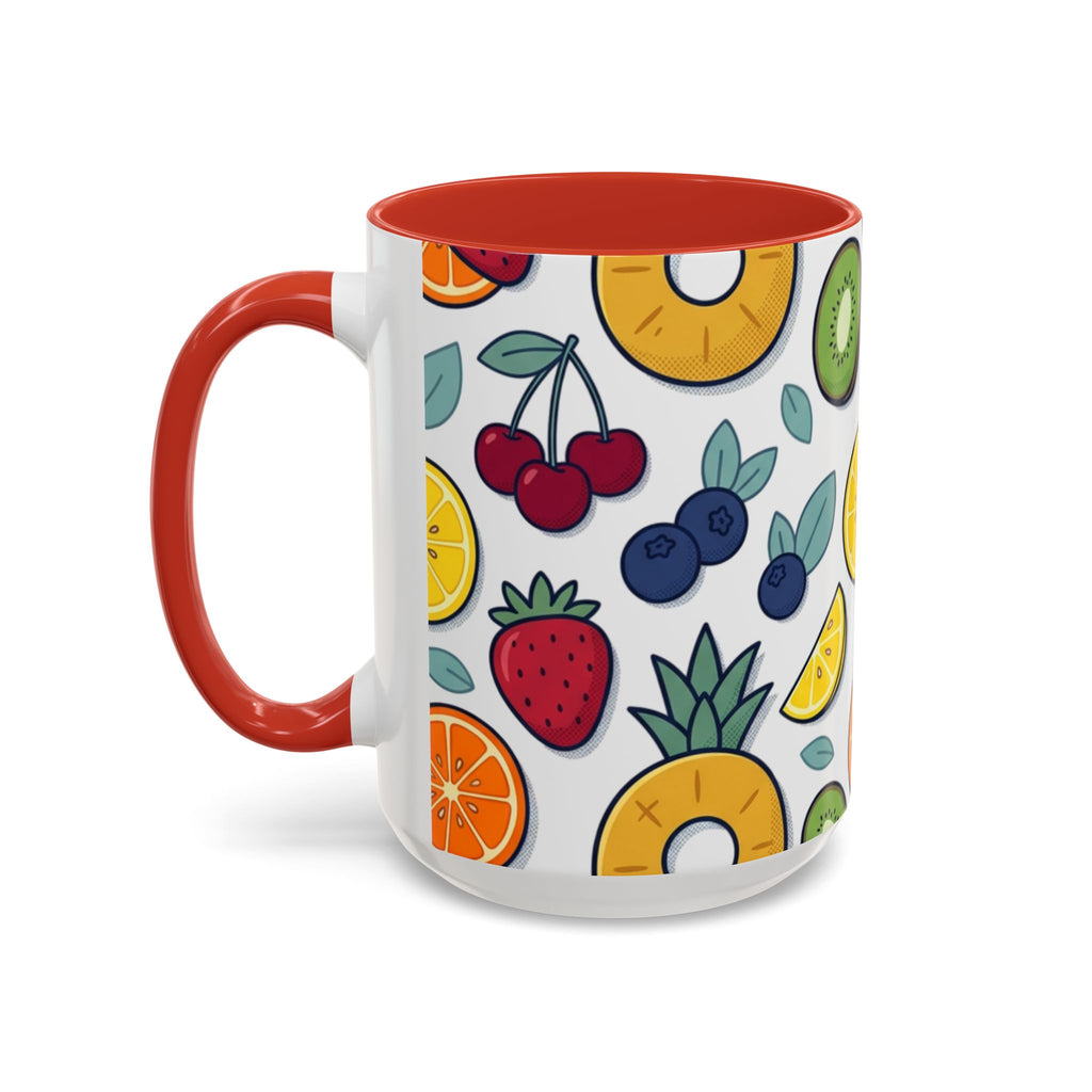 Fruit Pattern Accent Coffee Mug — Colorful Tropical Fruit Ceramic Mug (11/15oz)