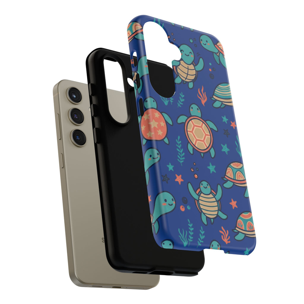 Cute Sea Turtle Phone Case — Protective Tough Case with Blue Ocean Pattern
