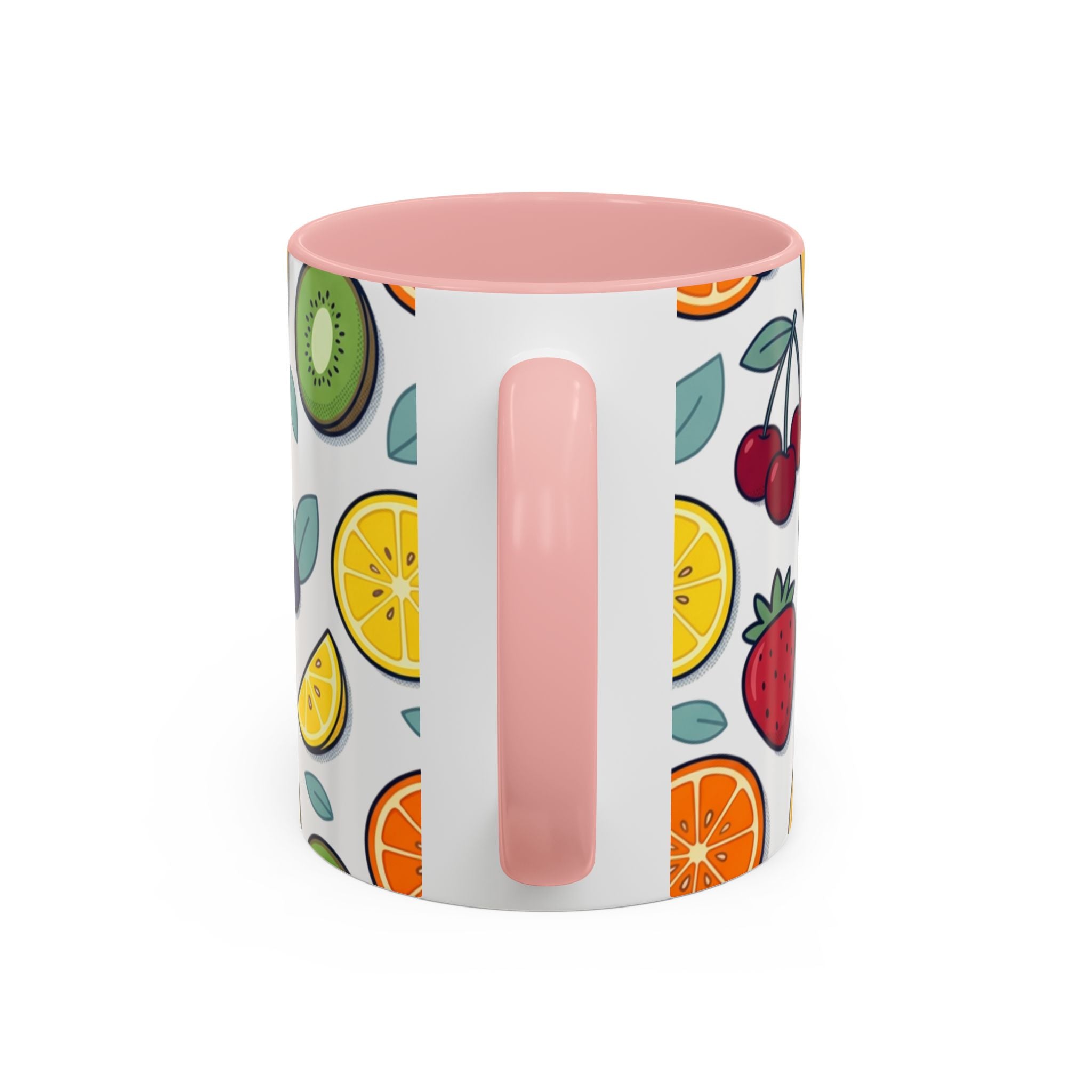 Fruit Pattern Accent Coffee Mug — Colorful Tropical Fruit Ceramic Mug (11/15oz)