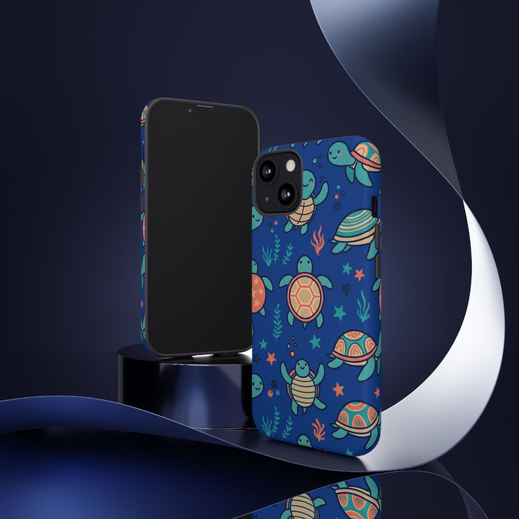 Cute Sea Turtle Phone Case — Protective Tough Case with Blue Ocean Pattern
