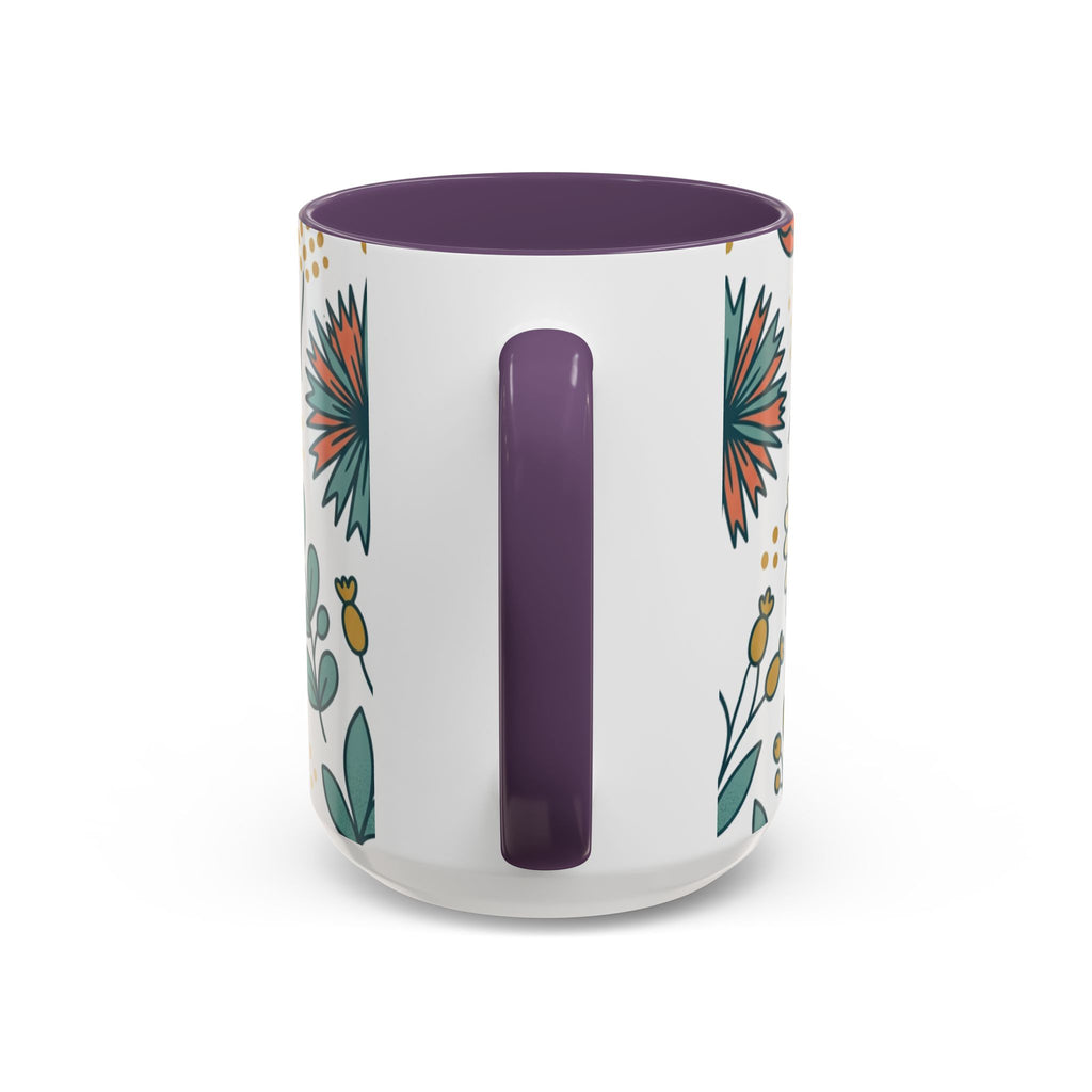 Floral Accent Coffee Mug — Orange Peony Pattern, 11/15oz