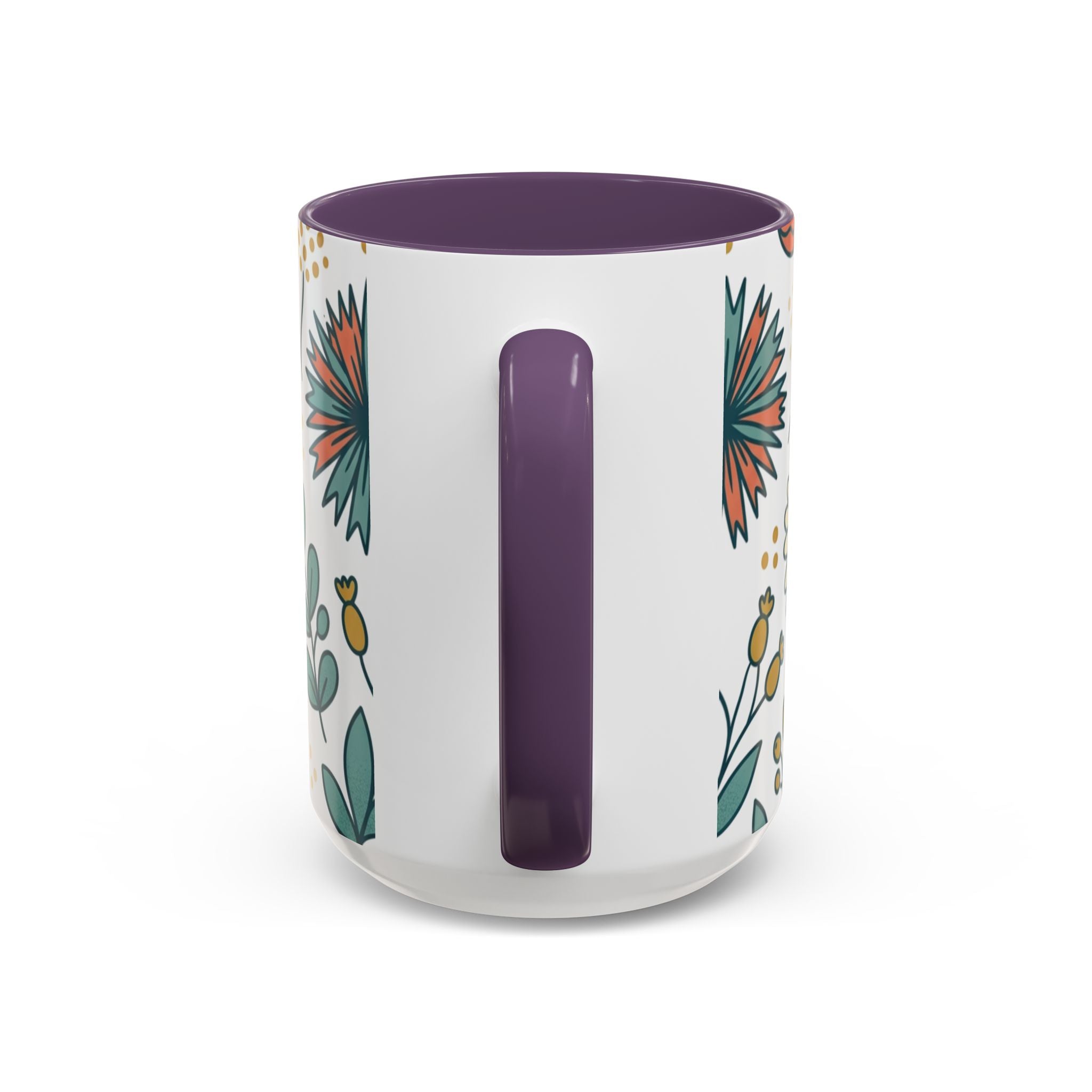 Floral Accent Coffee Mug — Orange Peony Pattern, 11/15oz