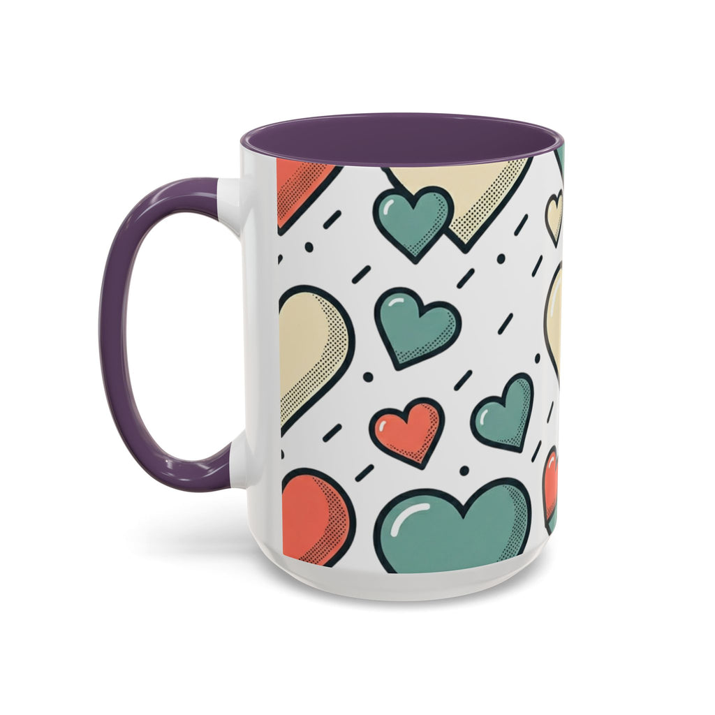 Heart Pattern Accent Coffee Mug — Cute Colorful Hearts Design (11/15 oz)