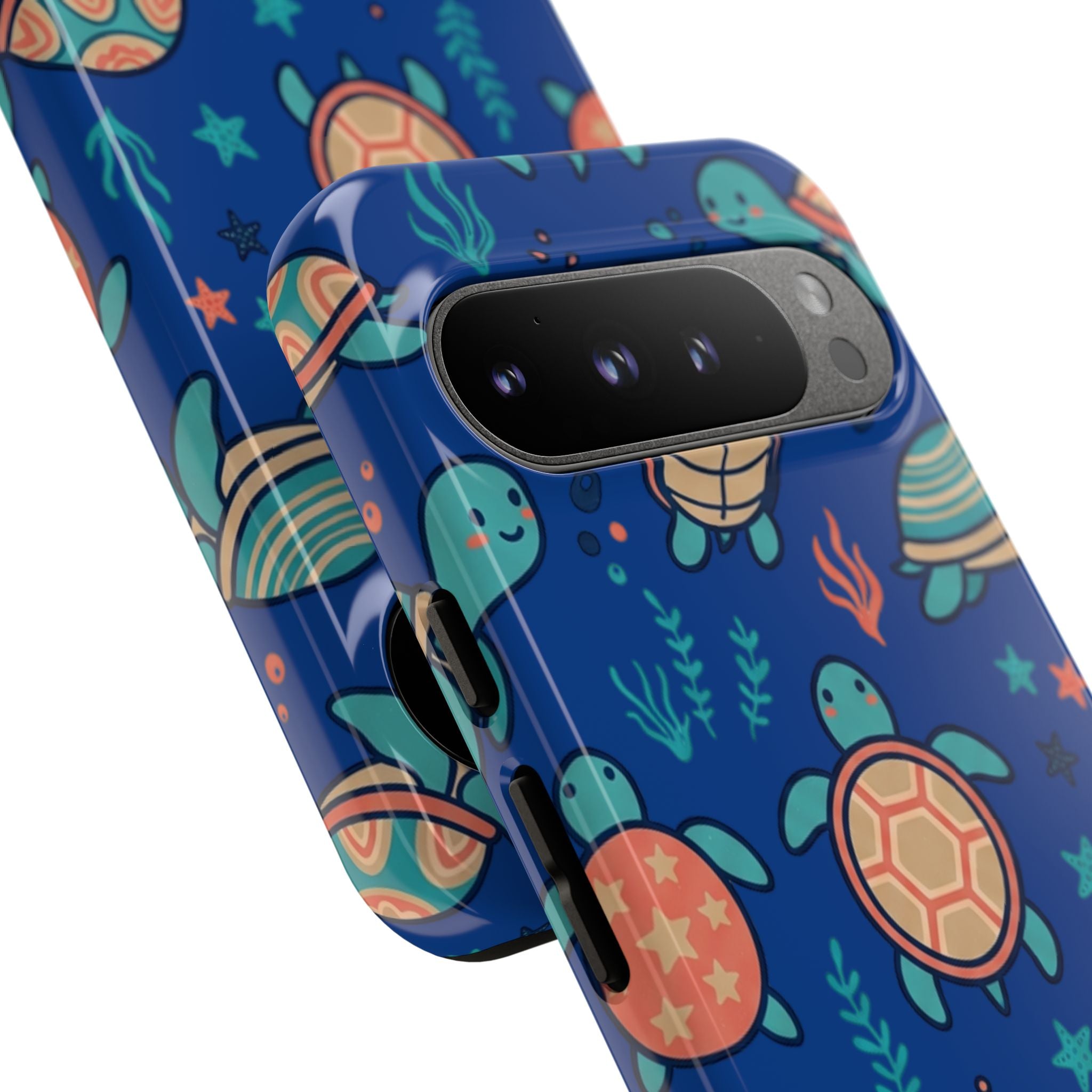 Cute Sea Turtle Phone Case — Protective Tough Case with Blue Ocean Pattern