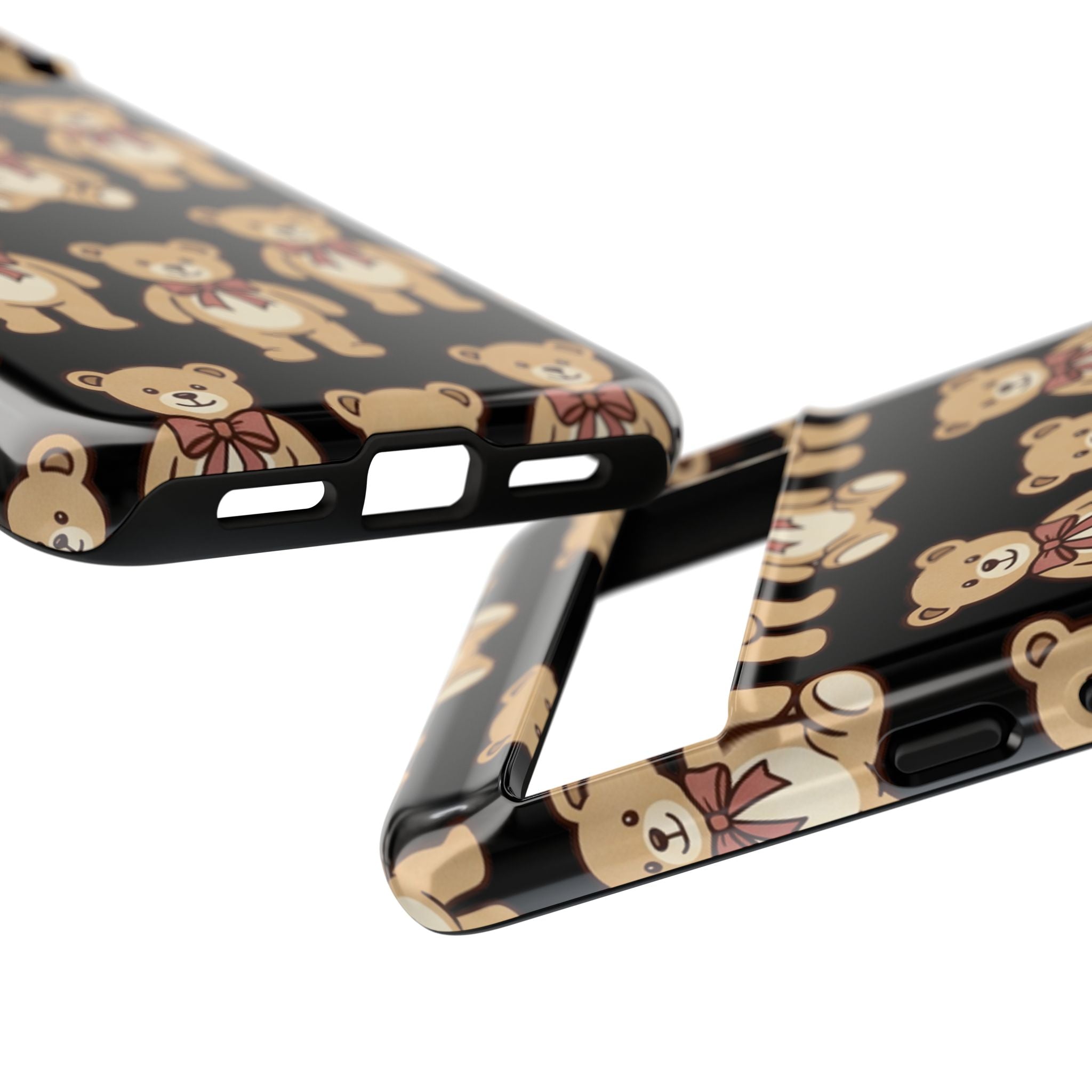Teddy Bear Pattern Phone Case — Cute Vintage Ribbon Bears on Black