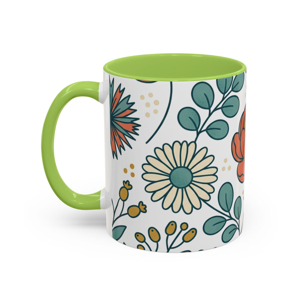 Floral Accent Coffee Mug — Orange Peony Pattern, 11/15oz