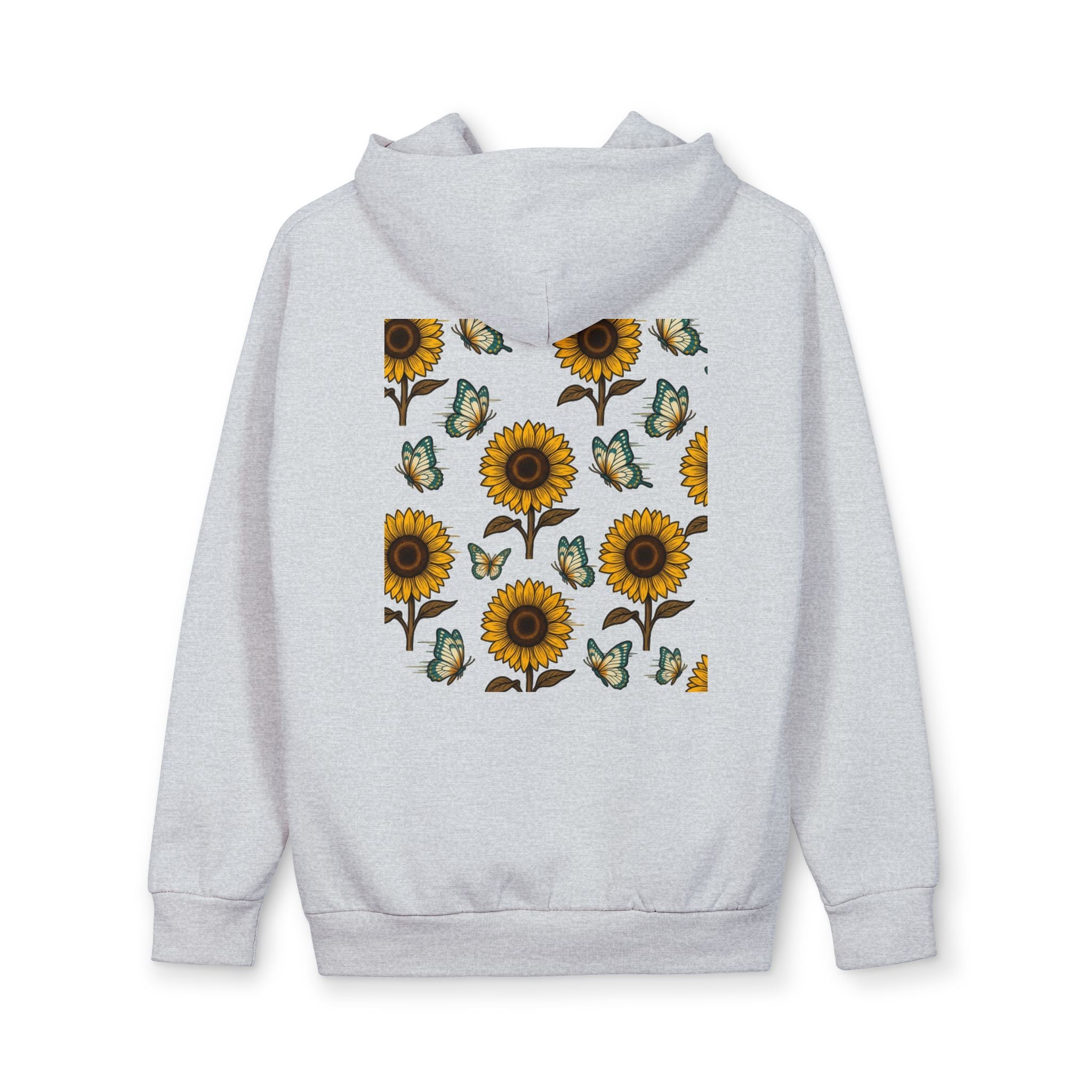 Sunflower Pattern Hoodie — Floral Back Print Pullover