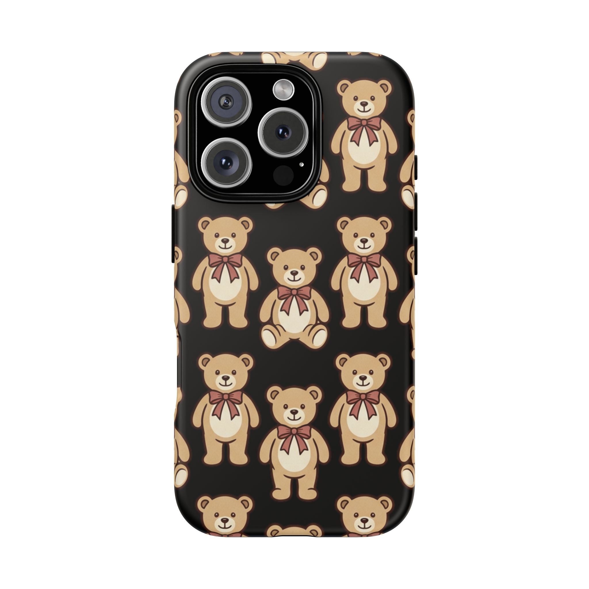Teddy Bear Pattern Phone Case — Cute Vintage Ribbon Bears on Black
