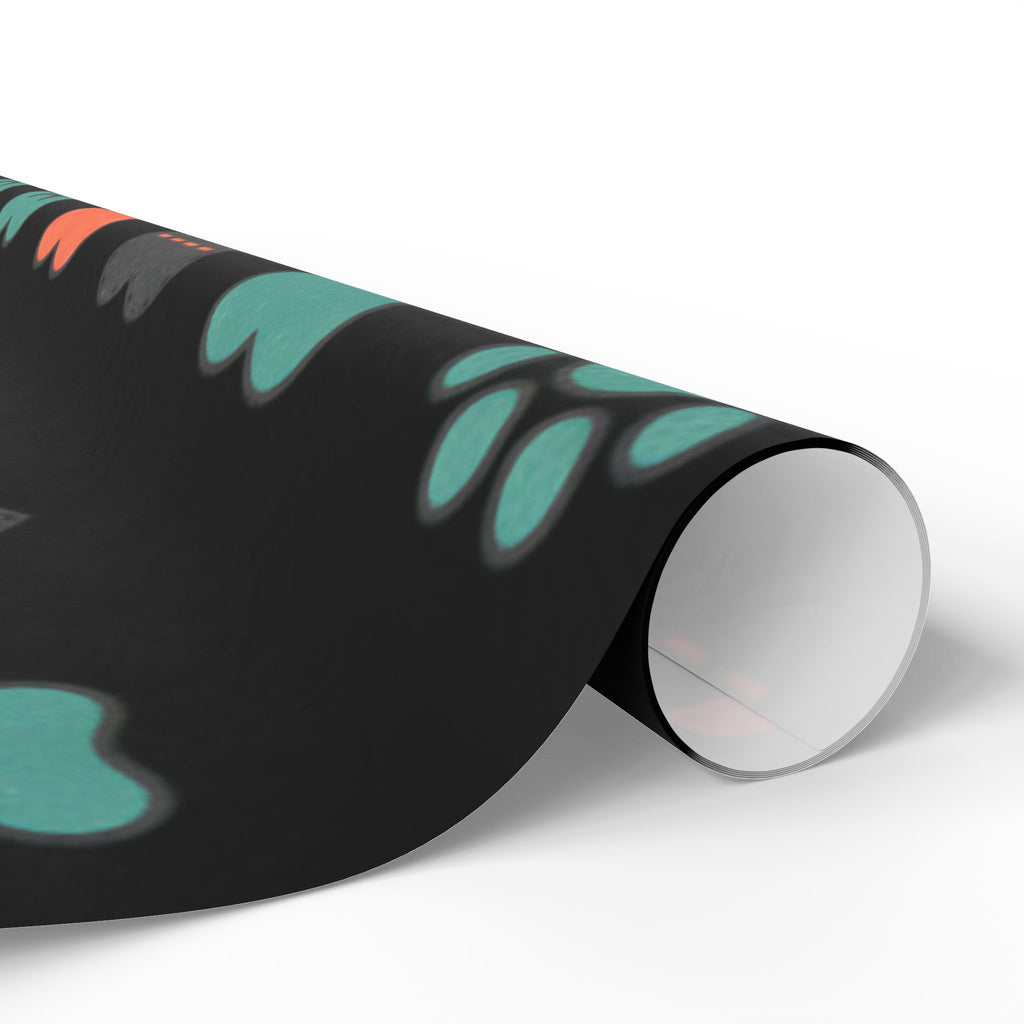 Heart Pattern Wrapping Paper Roll — Black Background with Teal & Coral Hearts, Gift Wrap for Valentine’s, Anniversaries, & Birthdays