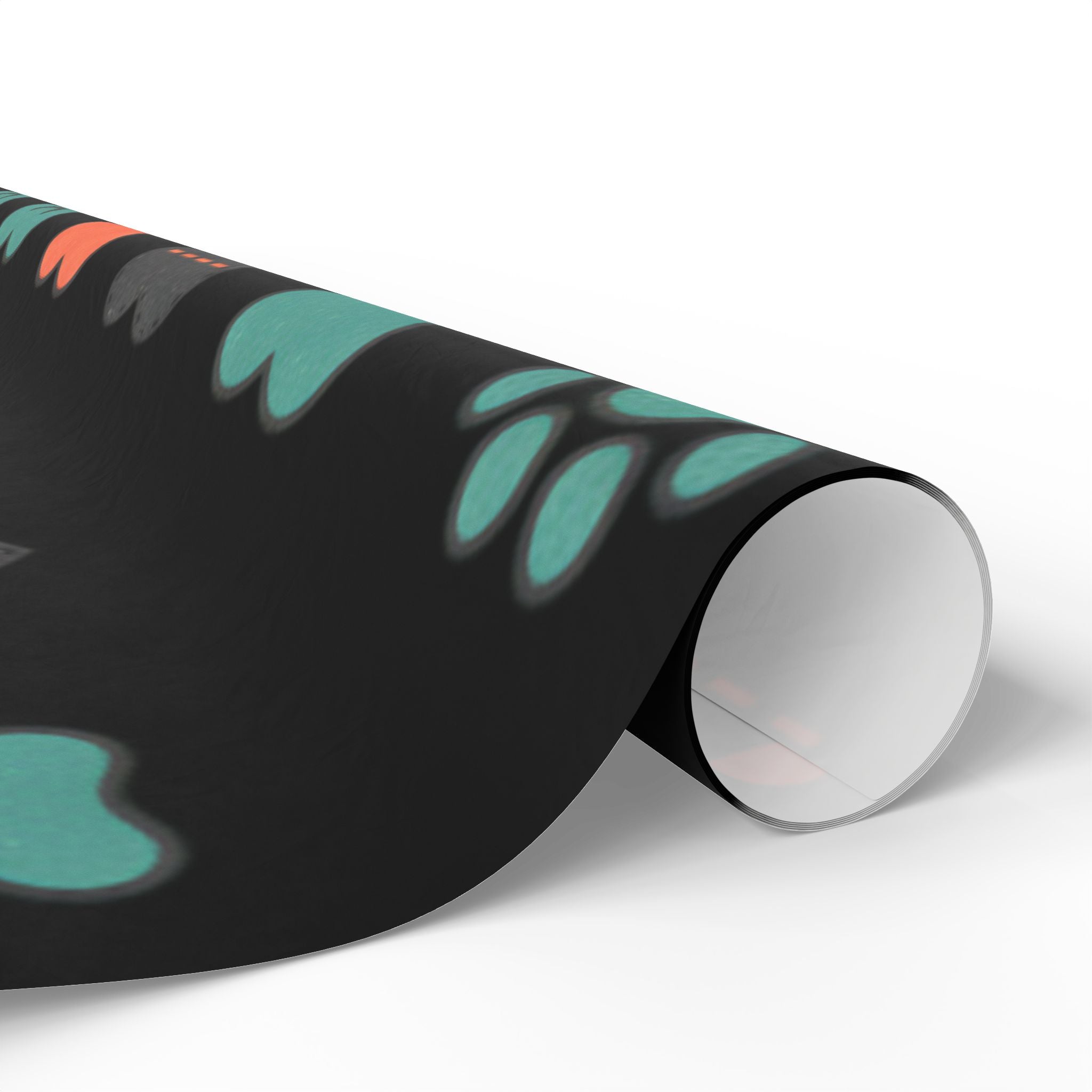 Heart Pattern Wrapping Paper Roll — Black Background with Teal & Coral Hearts, Gift Wrap for Valentine’s, Anniversaries, & Birthdays