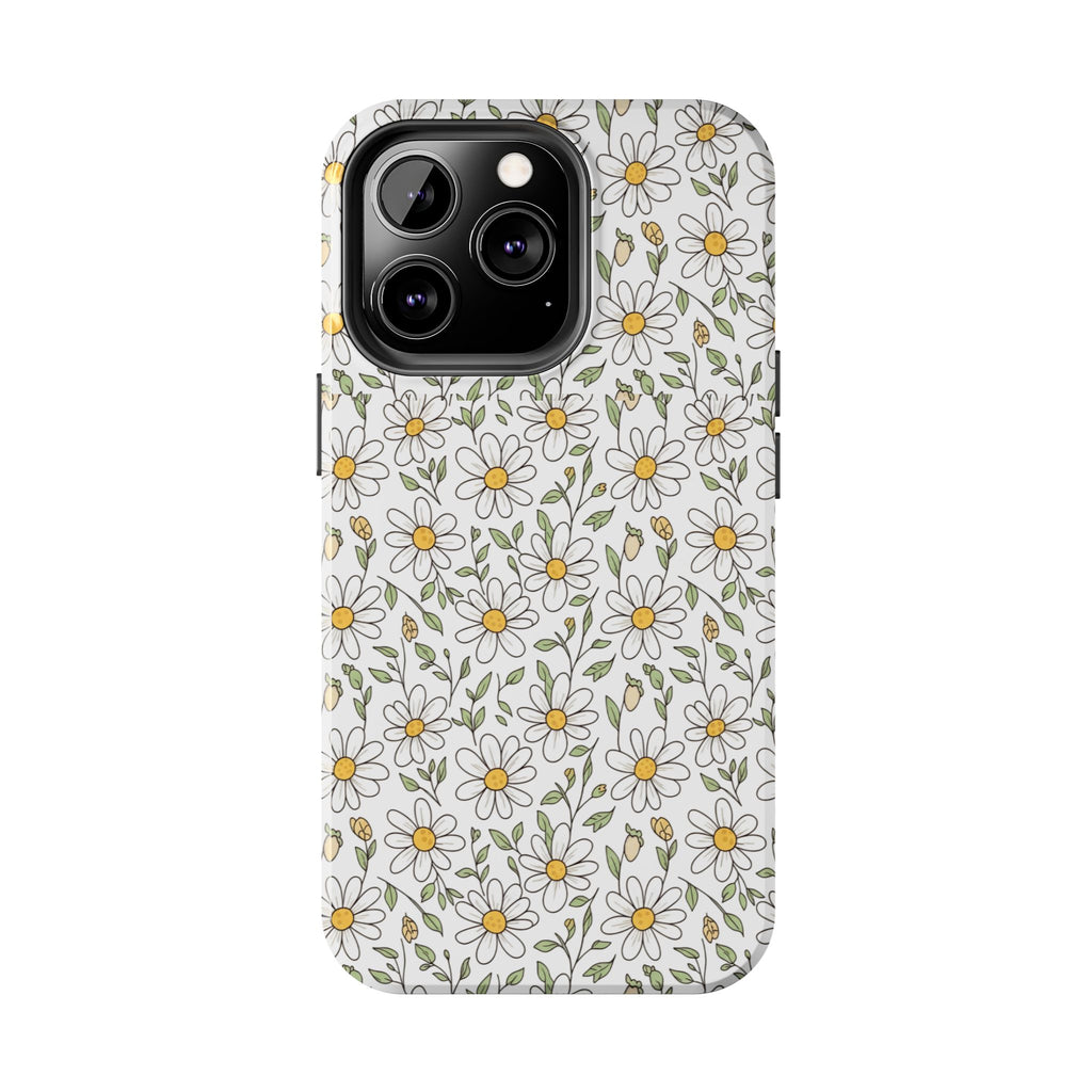 Daisy Floral Tough Phone Case — Protective White Spring Pattern