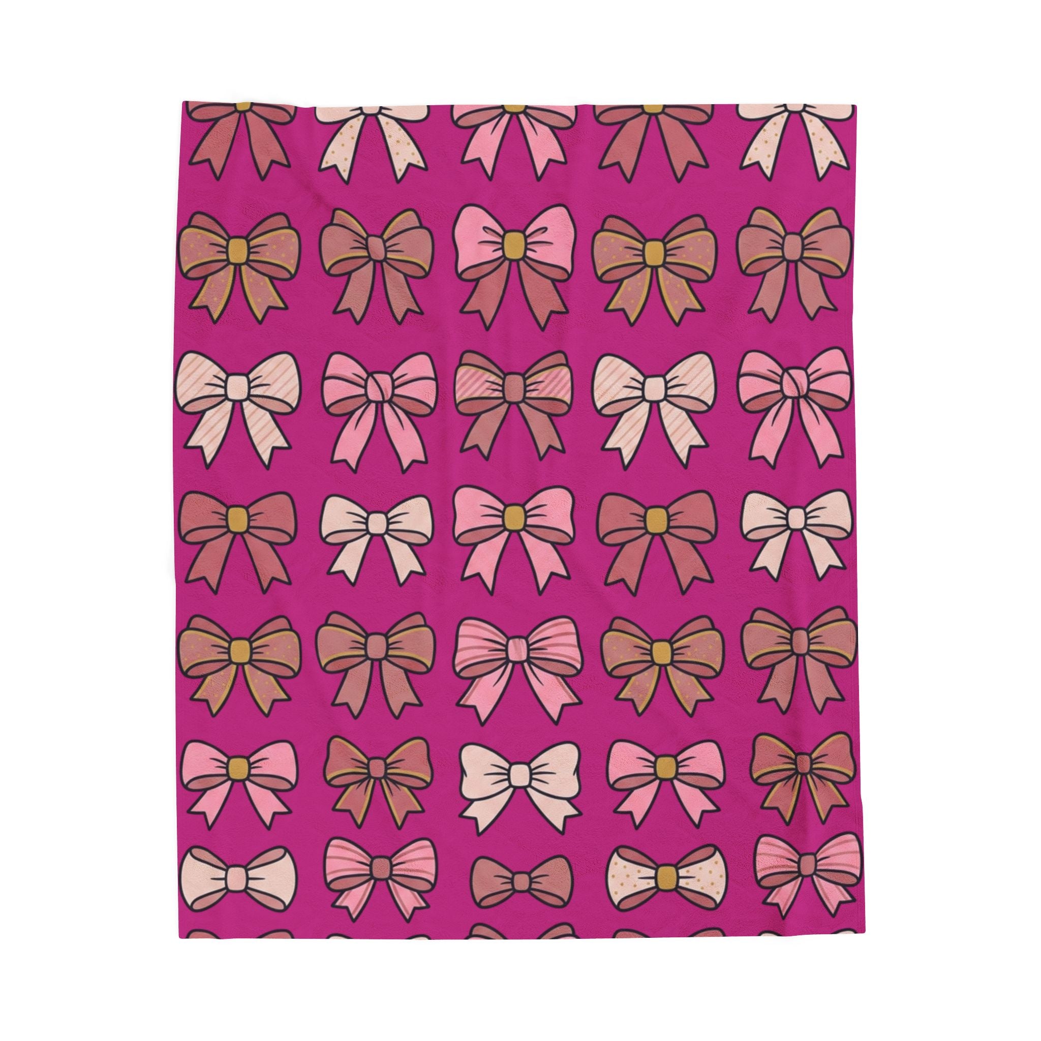 Velveteen Plush Blanket - Pink Bow Pattern Cozy Throw for Girls, Cute Gift for Birthdays & Holidays