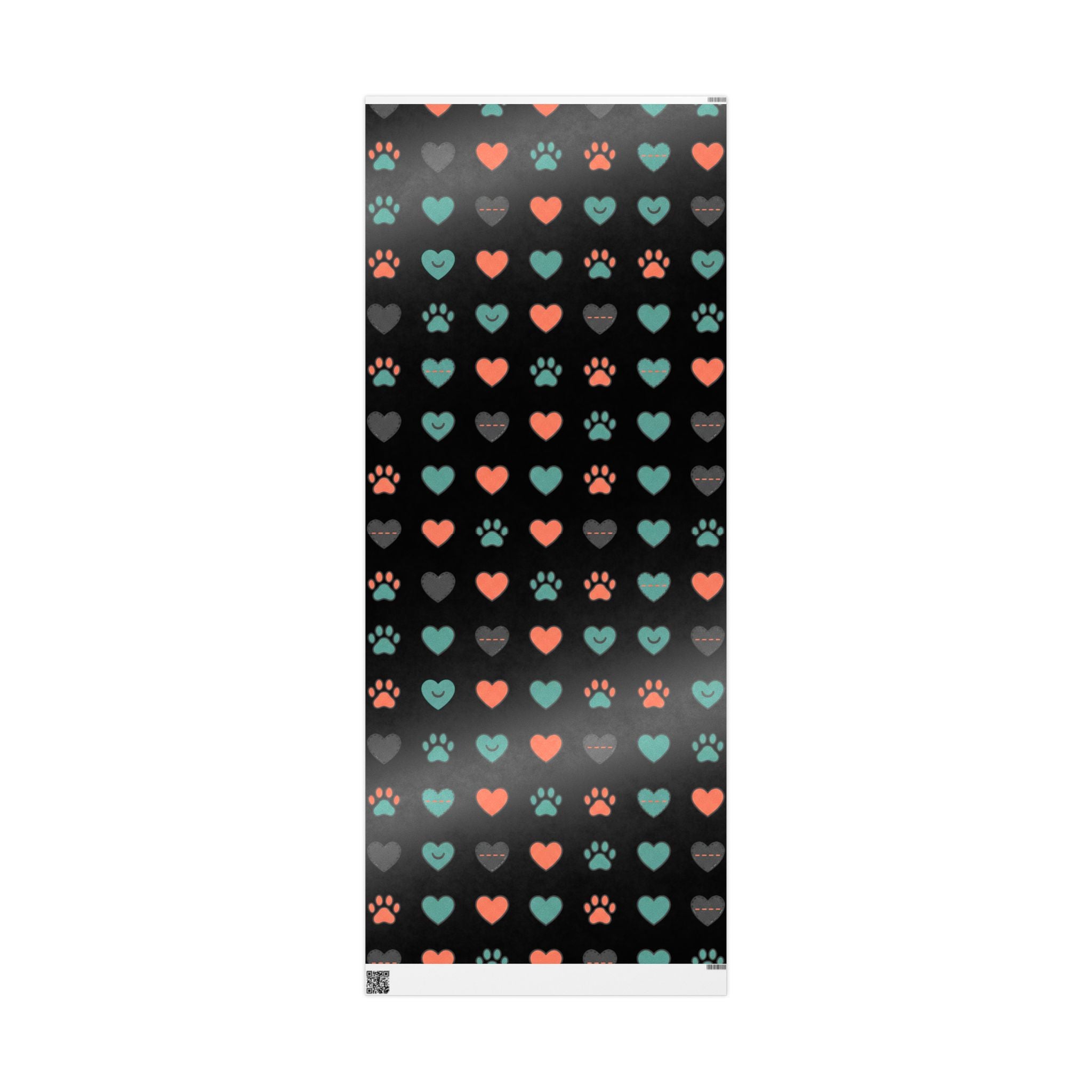 Heart Pattern Wrapping Paper Roll — Black Background with Teal & Coral Hearts, Gift Wrap for Valentine’s, Anniversaries, & Birthdays