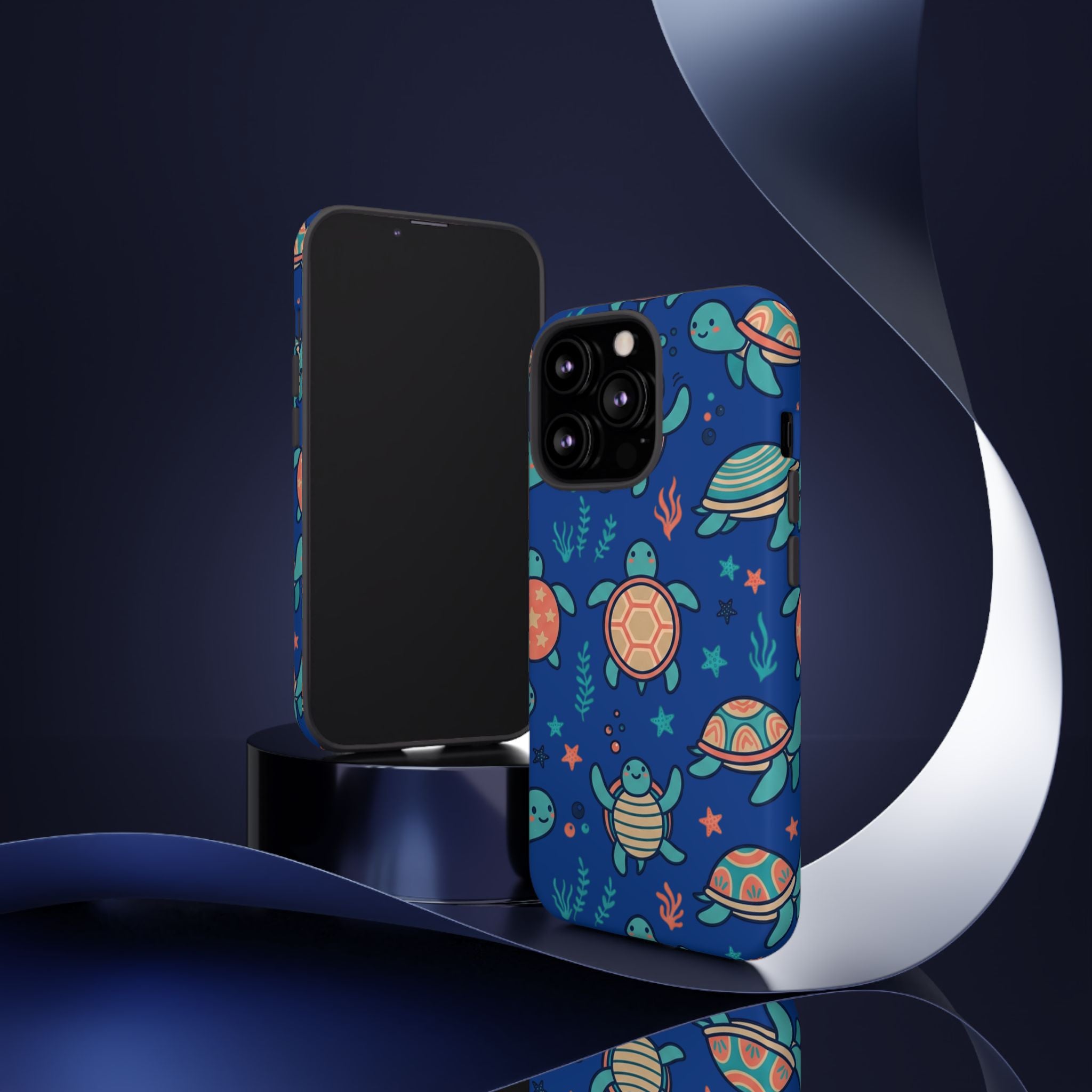 Cute Sea Turtle Phone Case — Protective Tough Case with Blue Ocean Pattern