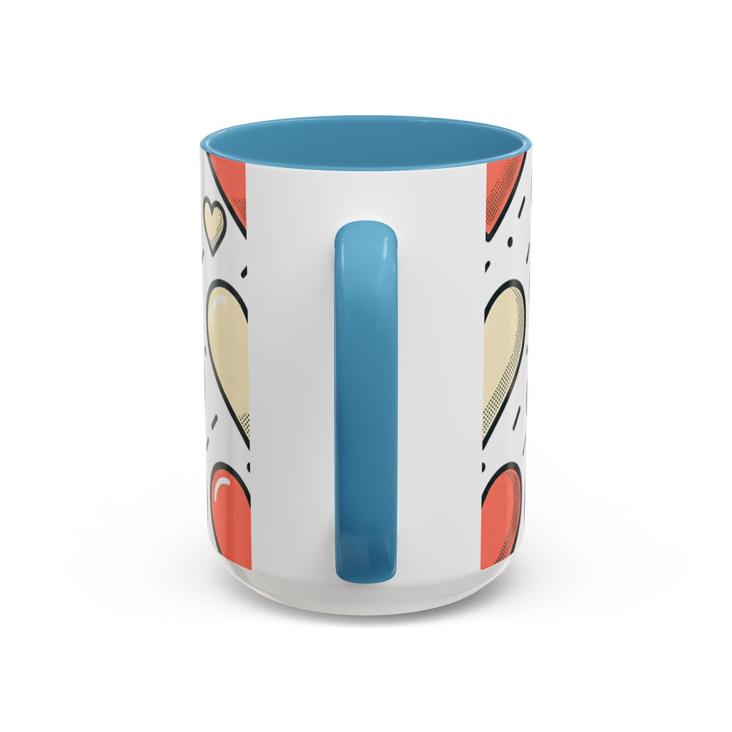 Heart Pattern Accent Coffee Mug — Cute Colorful Hearts Design (11/15 oz)