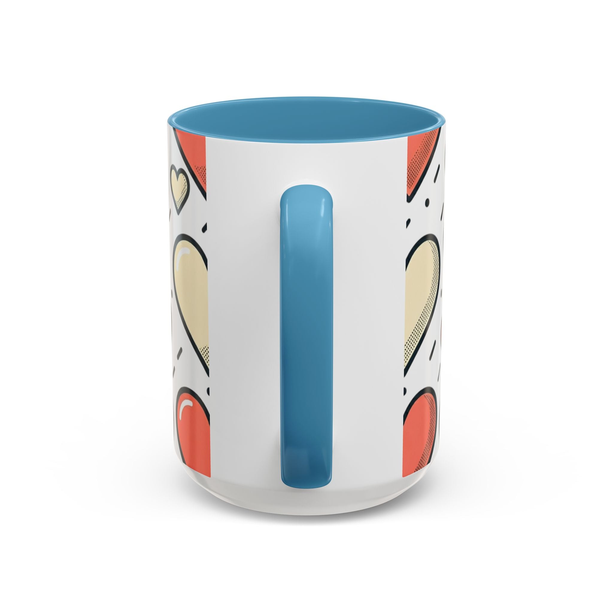 Heart Pattern Accent Coffee Mug — Cute Colorful Hearts Design (11/15 oz)