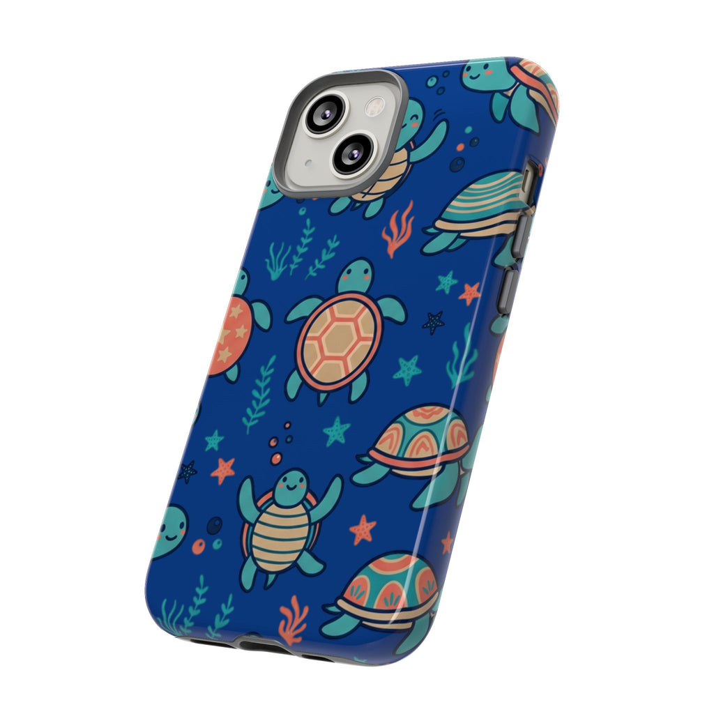 Cute Sea Turtle Phone Case — Protective Tough Case with Blue Ocean Pattern