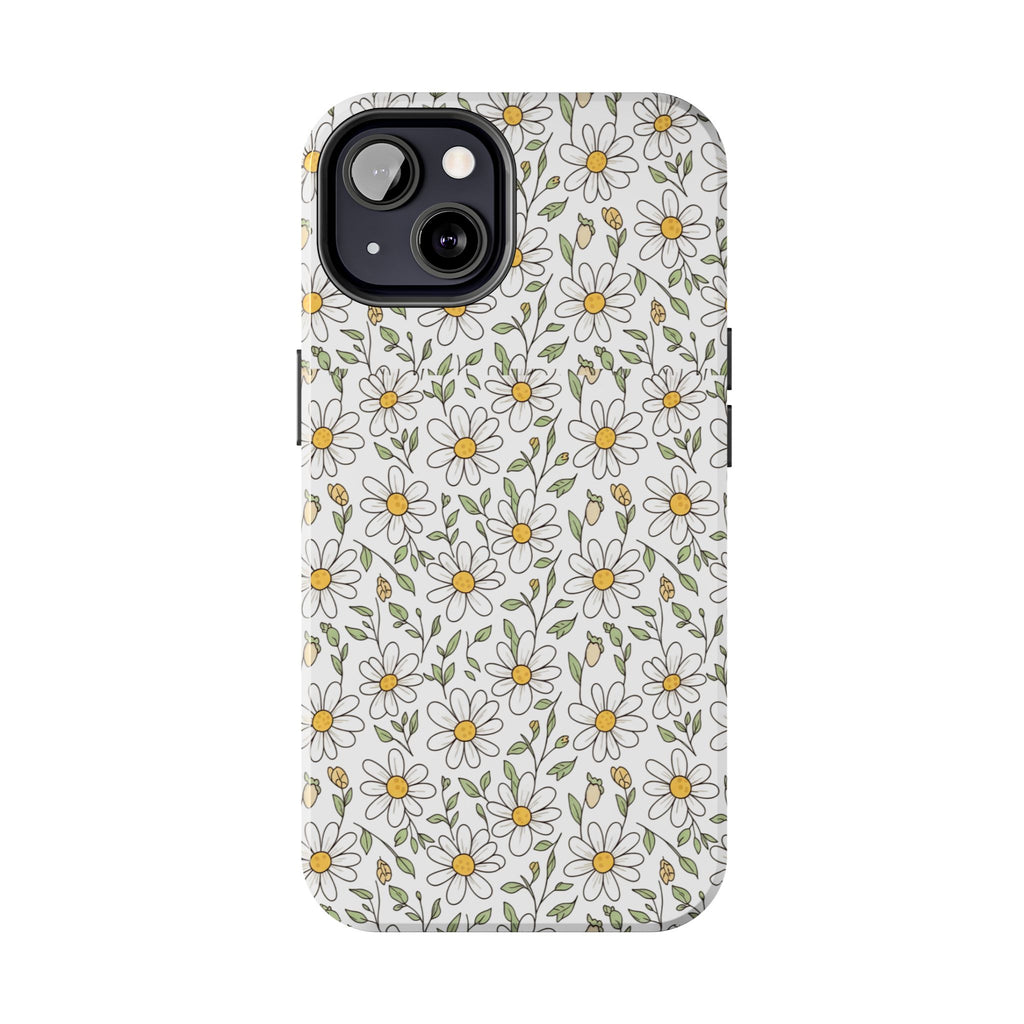 Daisy Floral Tough Phone Case — Protective White Spring Pattern