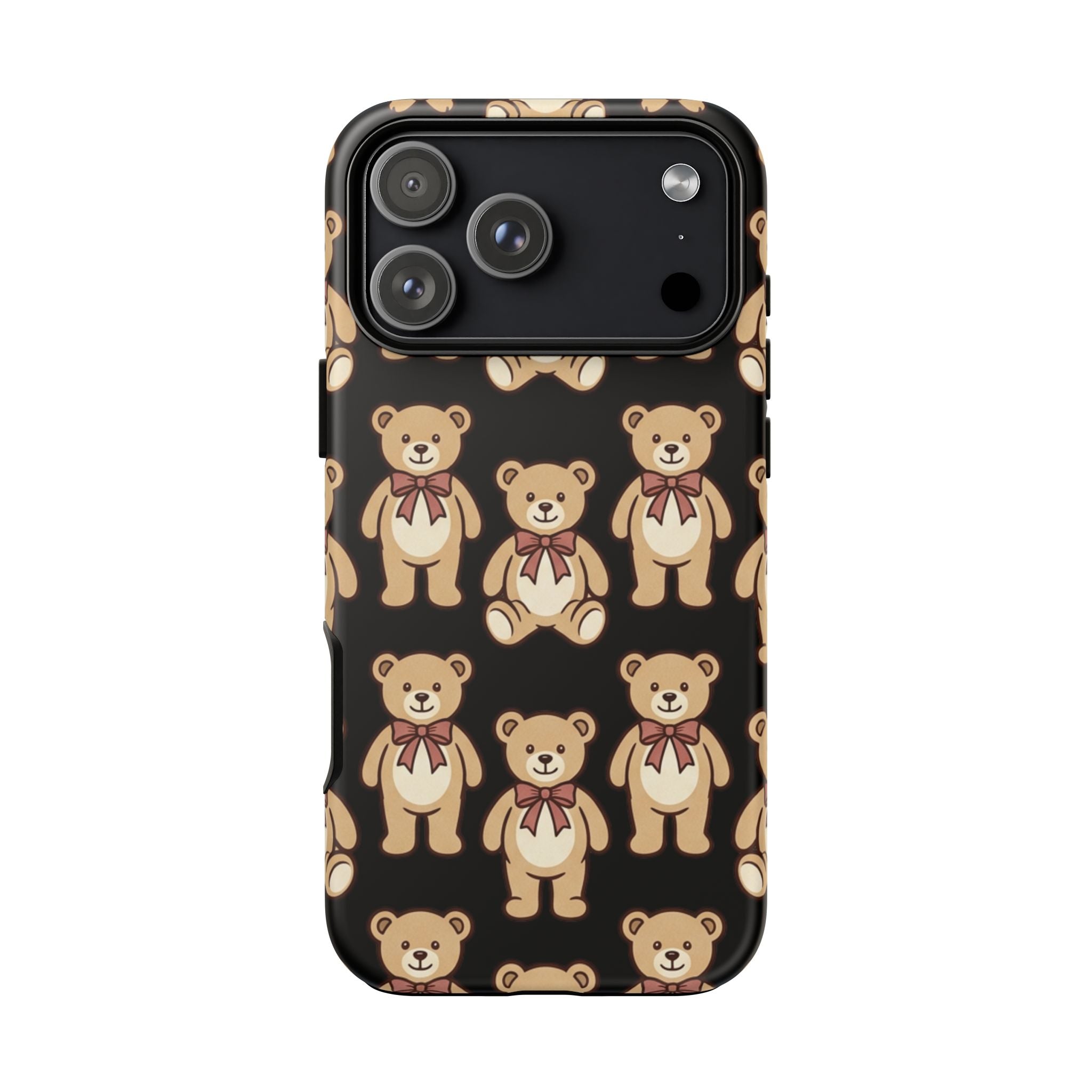 Teddy Bear Pattern Phone Case — Cute Vintage Ribbon Bears on Black