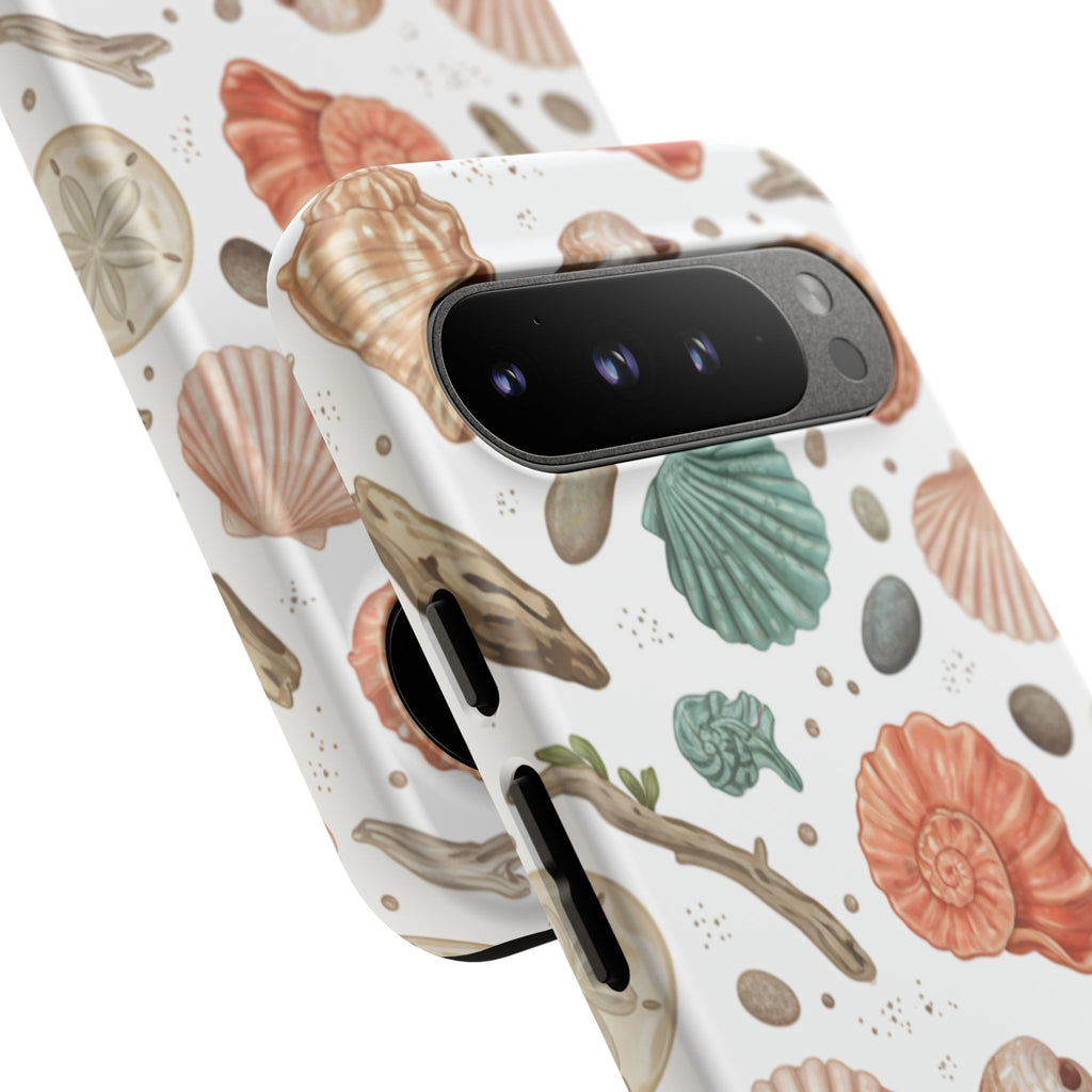 Seashell Pattern Phone Case - Coastal Beach Shells Protective Tough Case